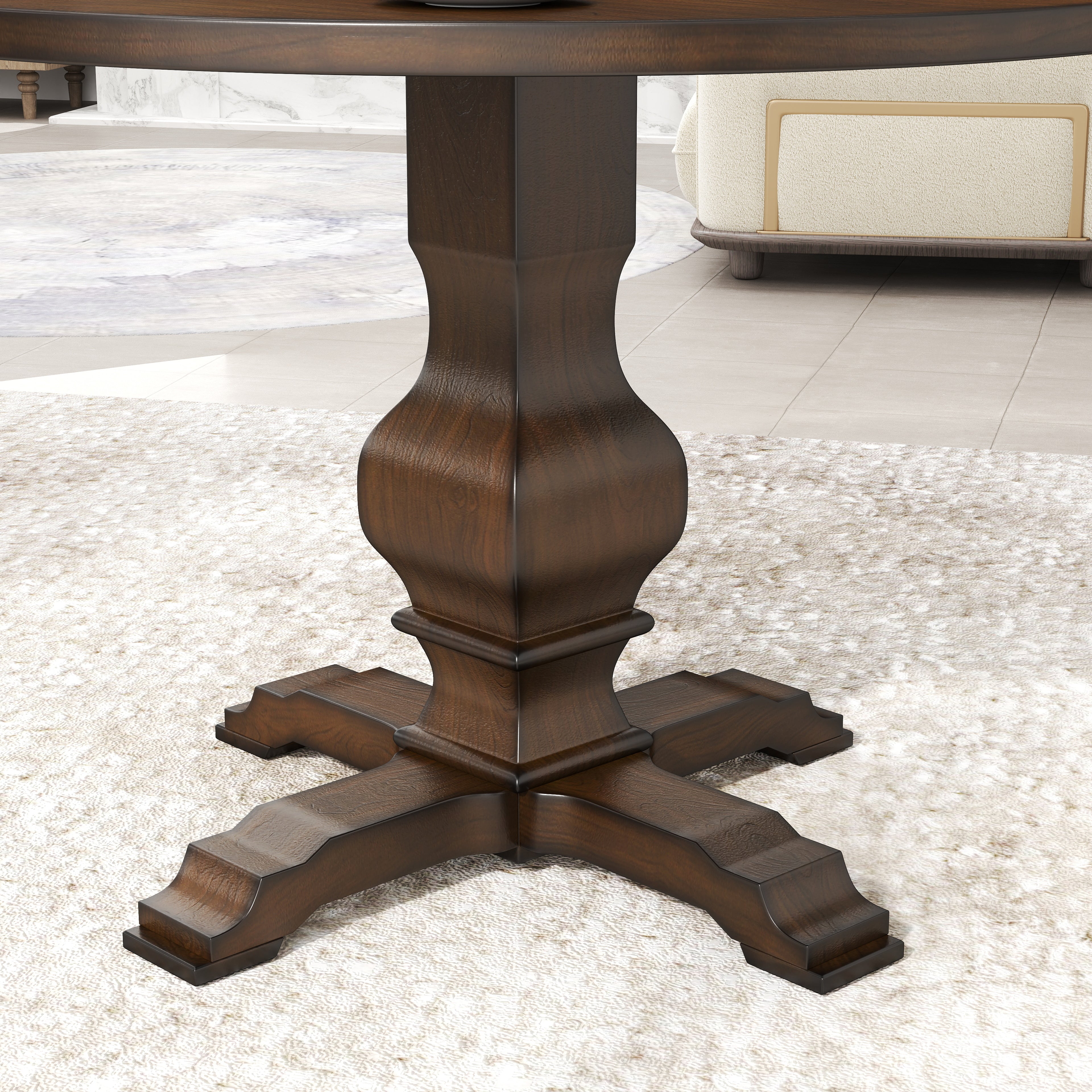 Roundhill Furniture Havre Solid Wood Pedestal Round Dining Table - 42 Inch Farmhouse Style for Kitchen, Dining Room & Small Spaces