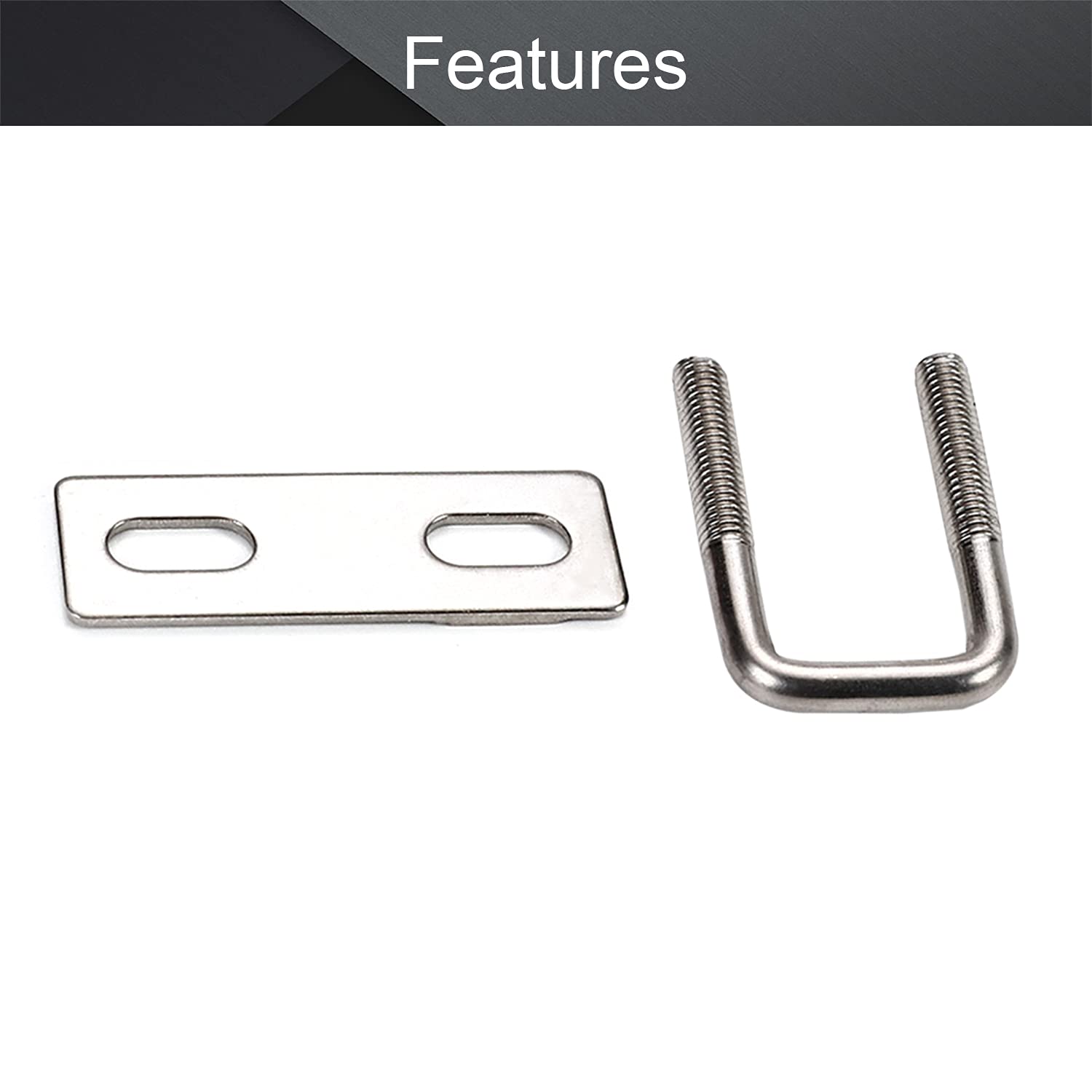 304 Stainless Steel M6 Thread Silver Square Bend U Bolts with Nuts, Washers & Frame Plate - 0.79