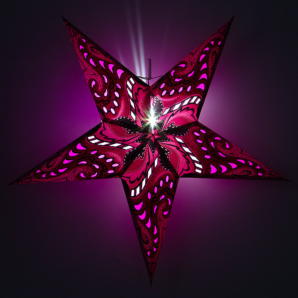 24 Pack Purple Paisley Paper Star Lanterns - Elegant Hanging Decor for Weddings, Parties, Baby Showers & Home Decoration - Perfect for Indoor/Outdoor Celebrations & Boho Chic Events