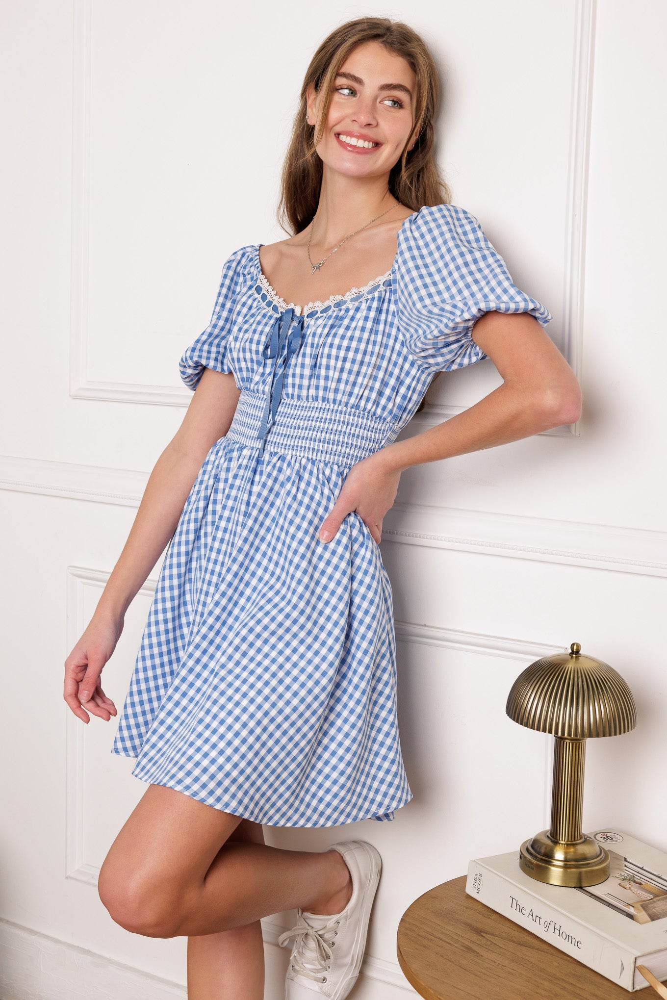 Kansas Skies Blue Gingham Mini Dress - Floral Print Summer Dress for Women | Perfect for Picnics, Beach Outings & Date Nights