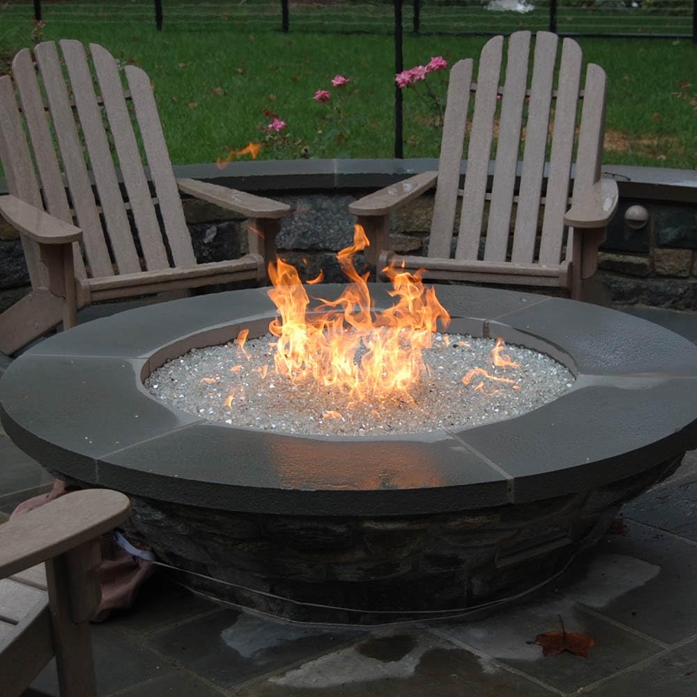 HPC Penta Match Lit Fire Pit Burner Kit - 12-Inch Stainless Steel Burner & 18-Inch Round Flat Pan - Propane Gas Fire Pit Accessories with Chrome Finish, Flange, Key, Valve & Flex Line - Perfect for Backyard, Patio, and Outdoor Gatherings
