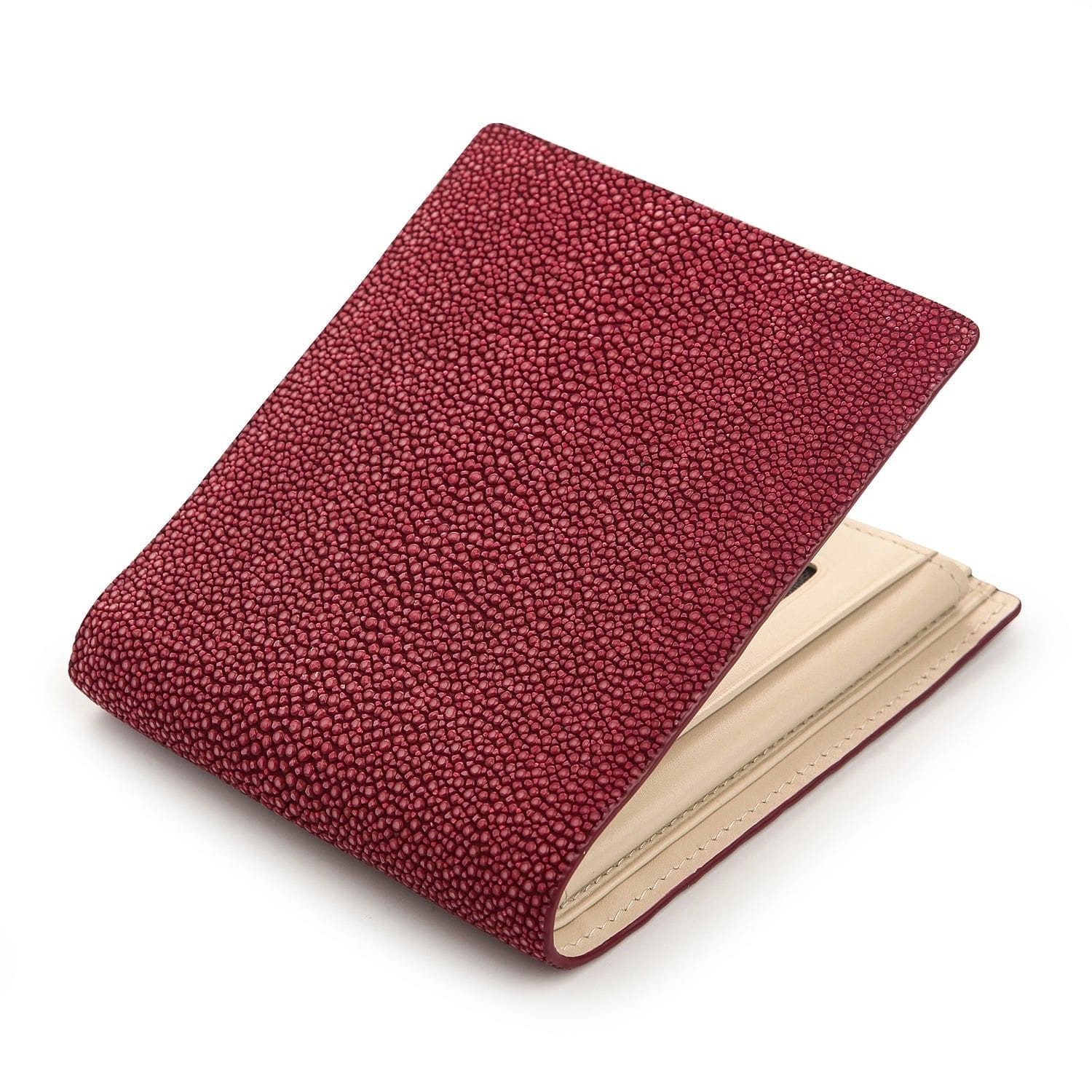 Genuine Stingray Skin Leather Wallet for Men - Red Burgundy Luxury Billfold - Perfect for Everyday Use, Business & Gift Giving