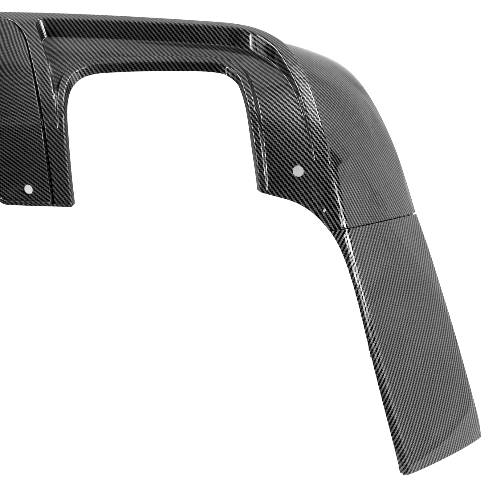 IKON MOTORSPORTS V2 Style Rear Diffuser for 2015-2023 Dodge Challenger - Carbon Fiber Print PP Bumper Lip Spoiler with Shark Fins | Aggressive Styling & Enhanced Aerodynamics for Street Racing & Car Shows