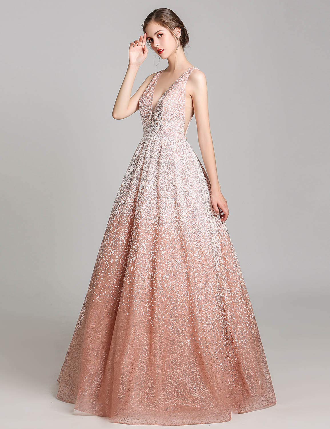 Sarahbridal Women's V-Neck Gradient Long Evening Gowns | A-Line Prom Dresses for Formal Events, Weddings & Special Occasions