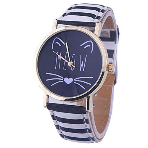 Stylish Canvas Watch Band with Cat Pattern - Leather Analog Quartz Women's Wristwatch for Casual & Everyday Wear | Perfect Gift for Cat Lovers