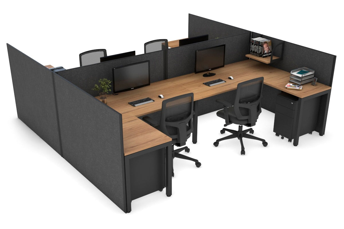 Quadro Square Legs 4-Person Corner Workstation - H Configuration Black Frame [1400L x 1800W with Cable Management] | Perfect for Office, Home Workspace & Collaborative Environments
