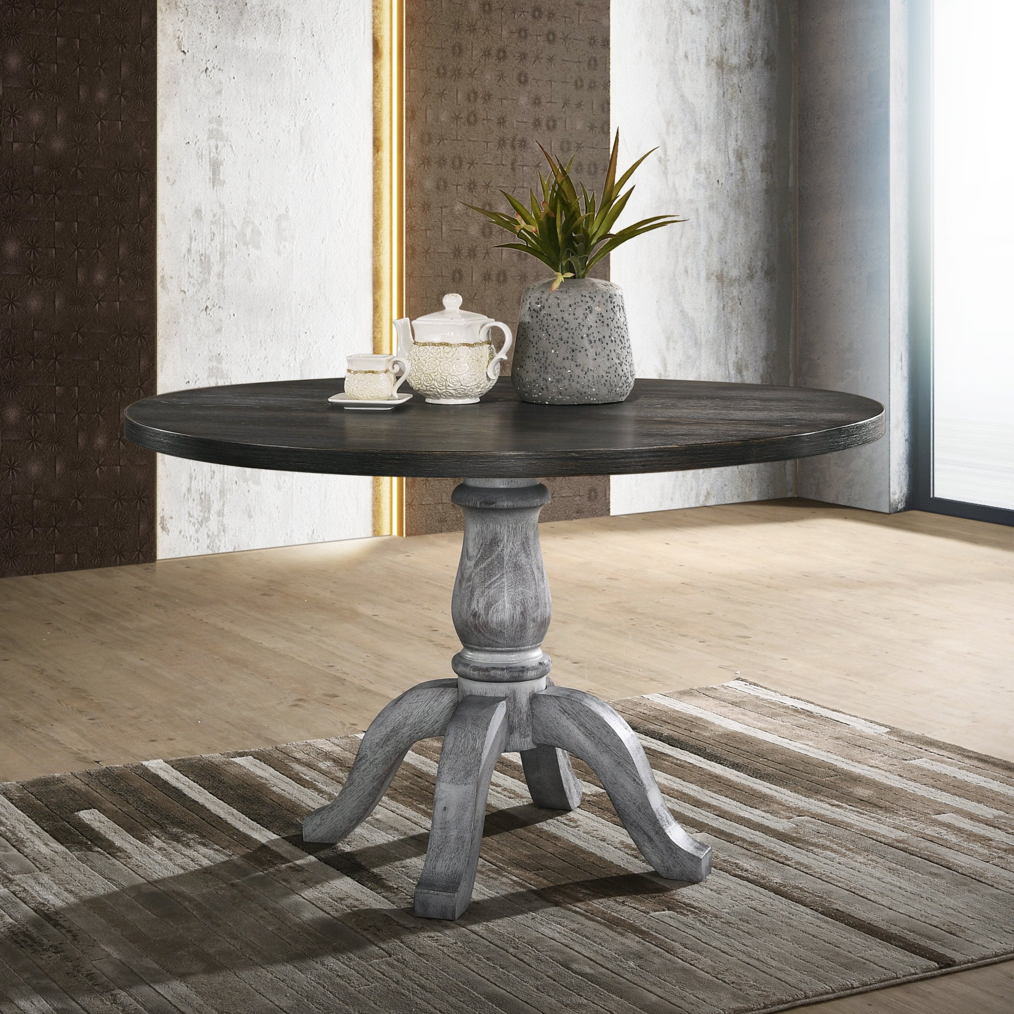 Round Pedestal Wood Dining Table - Roundhill Furniture Iris Collection | Elegant & Durable for Dining Room, Kitchen, or Breakfast Nook