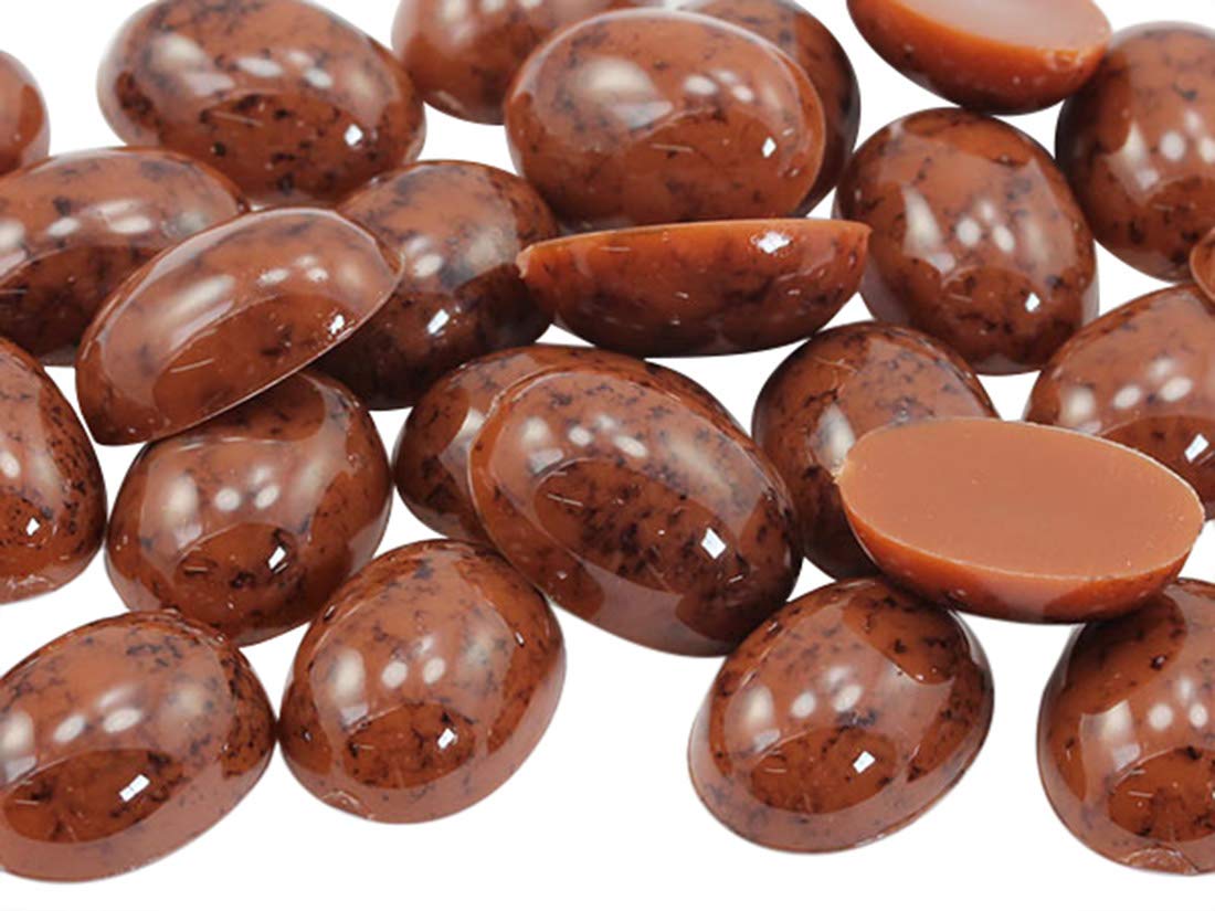 Brown H617 Flat Back Marble Acrylic Oval Pearl Cabochons - 18x13mm (60 Pcs) - Plastic Rhinestones Pearl Gems for Jewelry Making, DIY Crafts, Costume Design, Wedding Invitations & Cosplay Accessories - Perfect for Scrapbooking, Nail Art & Home Decor