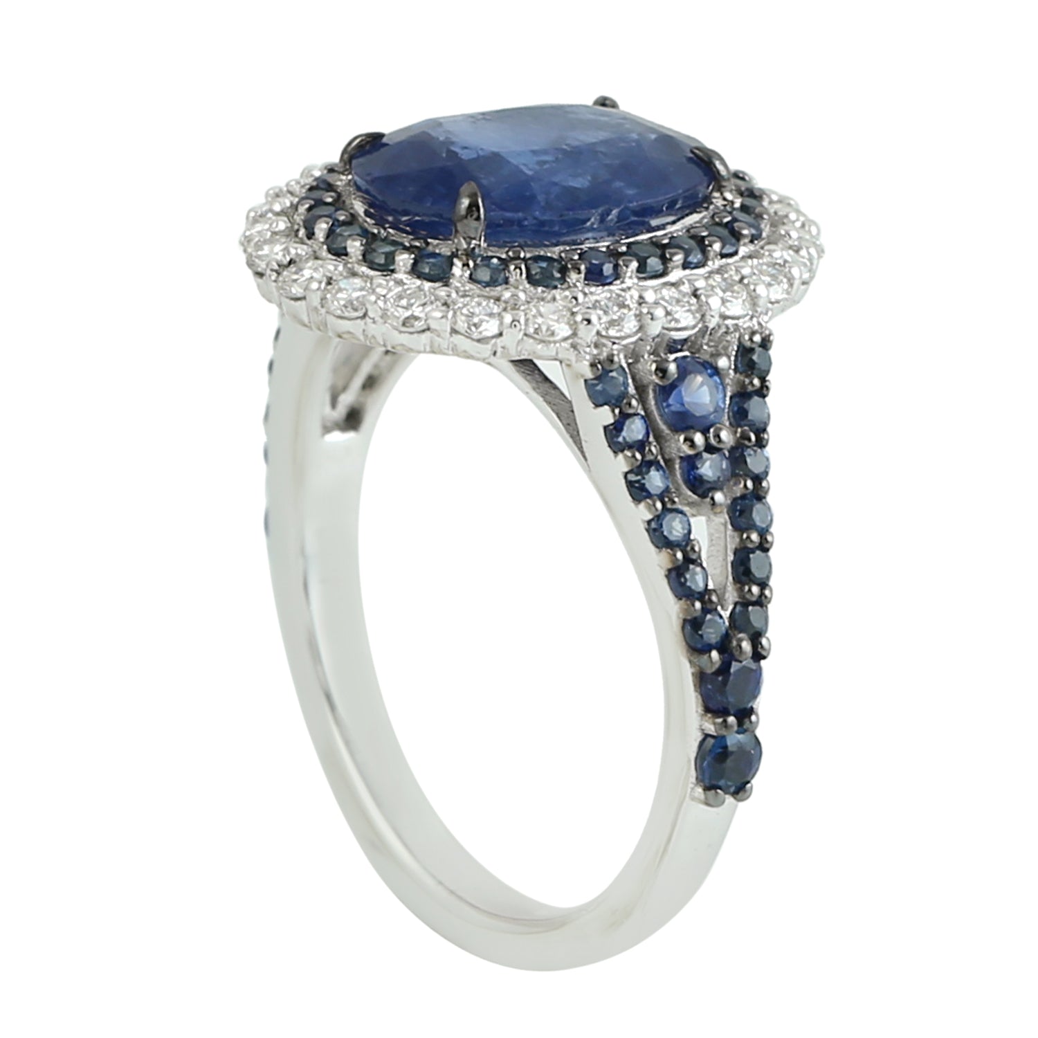 Blue Sapphire and Diamond 18K White Gold Solitaire Ring for Women | Elegant Engagement, Wedding, or Anniversary Jewelry Gift