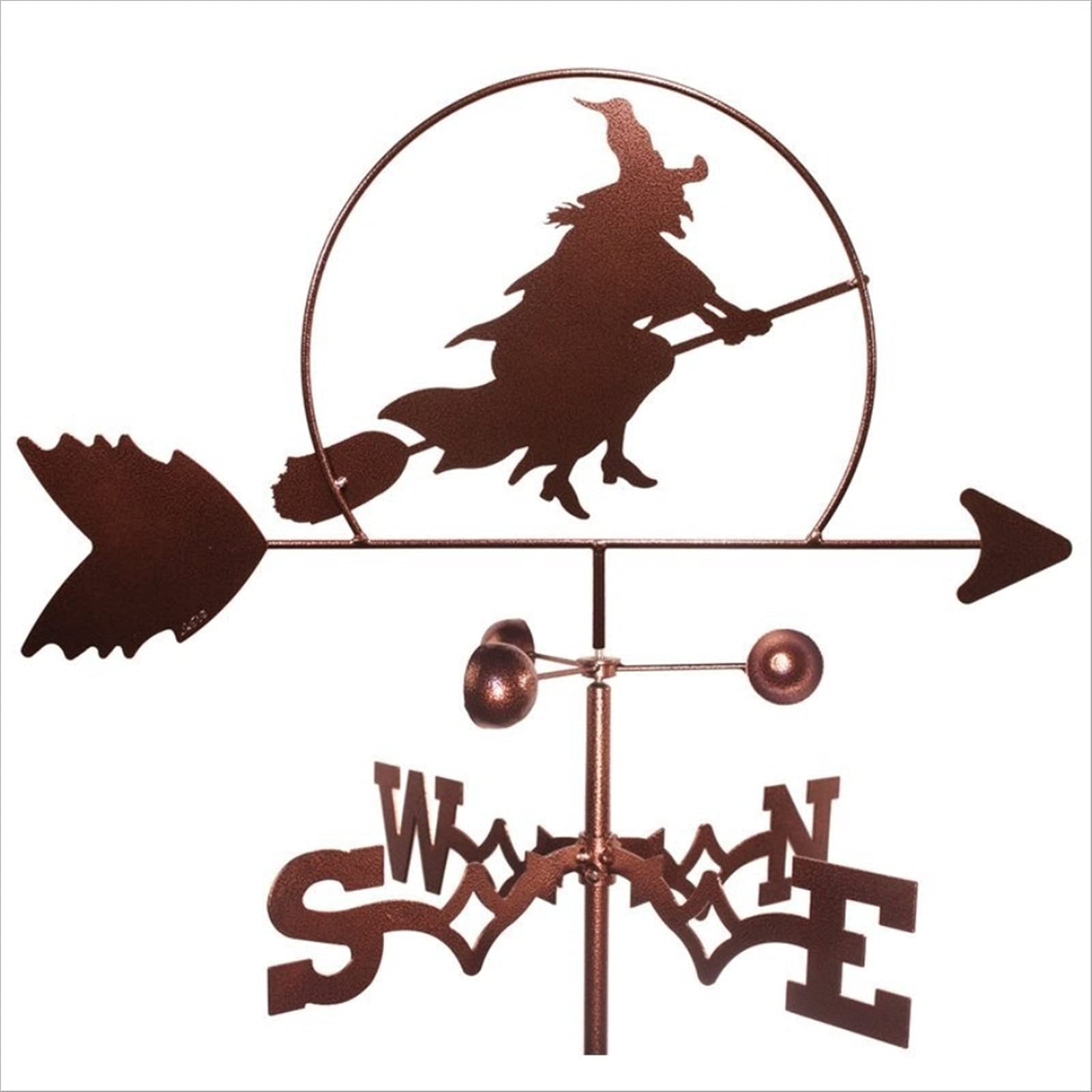 Cast Iron Witch on Broomstick Weathervane - Rustic Roof Mount Wind Direction Indicator for Garden, Yard & Home Decor | Perfect for Halloween, Witch-Themed Parties & Gothic Outdoor Decorations
