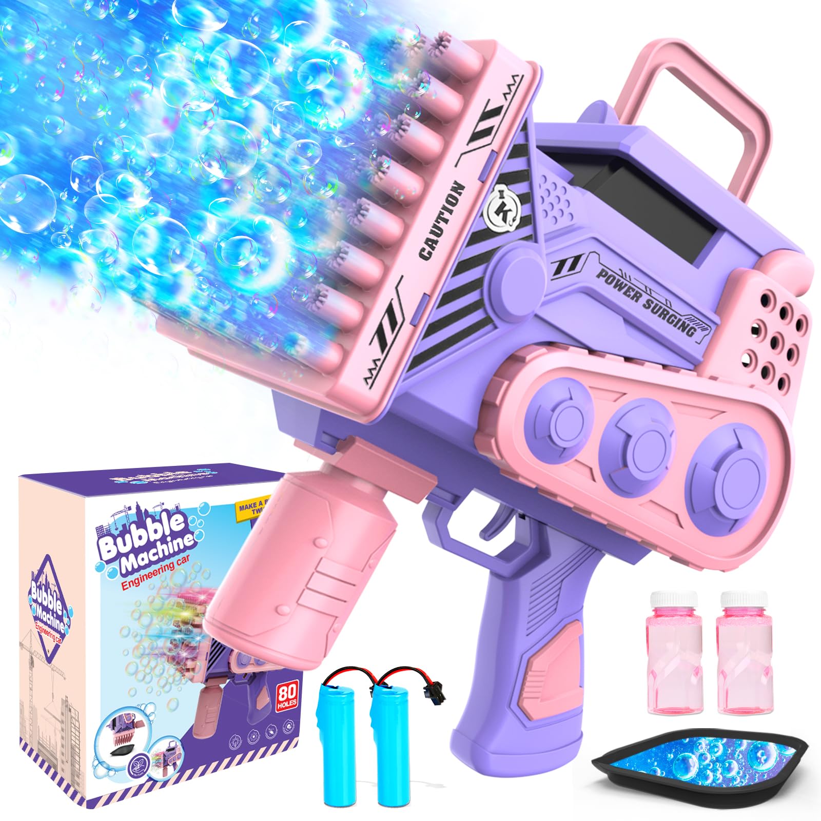 Automatic Bubble Gun with LED Lights & 80-Hole Bubble Blaster - Includes Bubble Solution for Kids Outdoor/Indoor Play, Birthday Parties, Weddings & Summer Fun