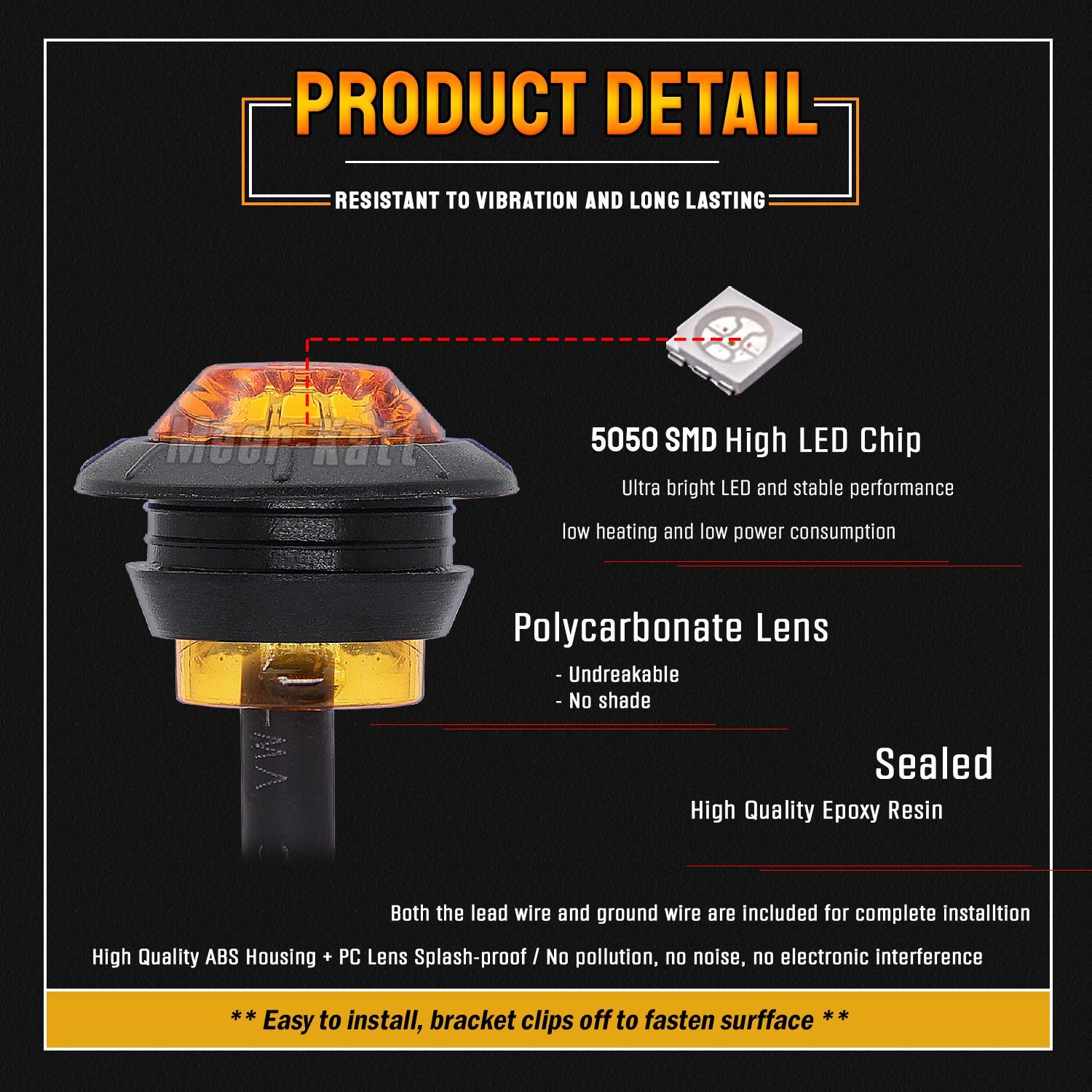 MADCATZ Meerkatt 3/4 Inch Round Amber LED Side Marker Lights - Ultra Bright SMD 2835, 12V DC Waterproof with Black Grommet for Trailers, Vans, Trucks (Pack of 100) - Perfect for Vehicle Safety Lighting and Road Visibility