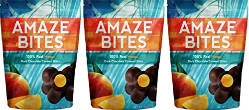 Amaze Bites Dark Chocolate Covered Mango Slices - 100% Real Fruit Snacks, Healthy Dessert Alternative | 3-Pack | Perfect for Office Snacks, Party Treats & Gift Baskets