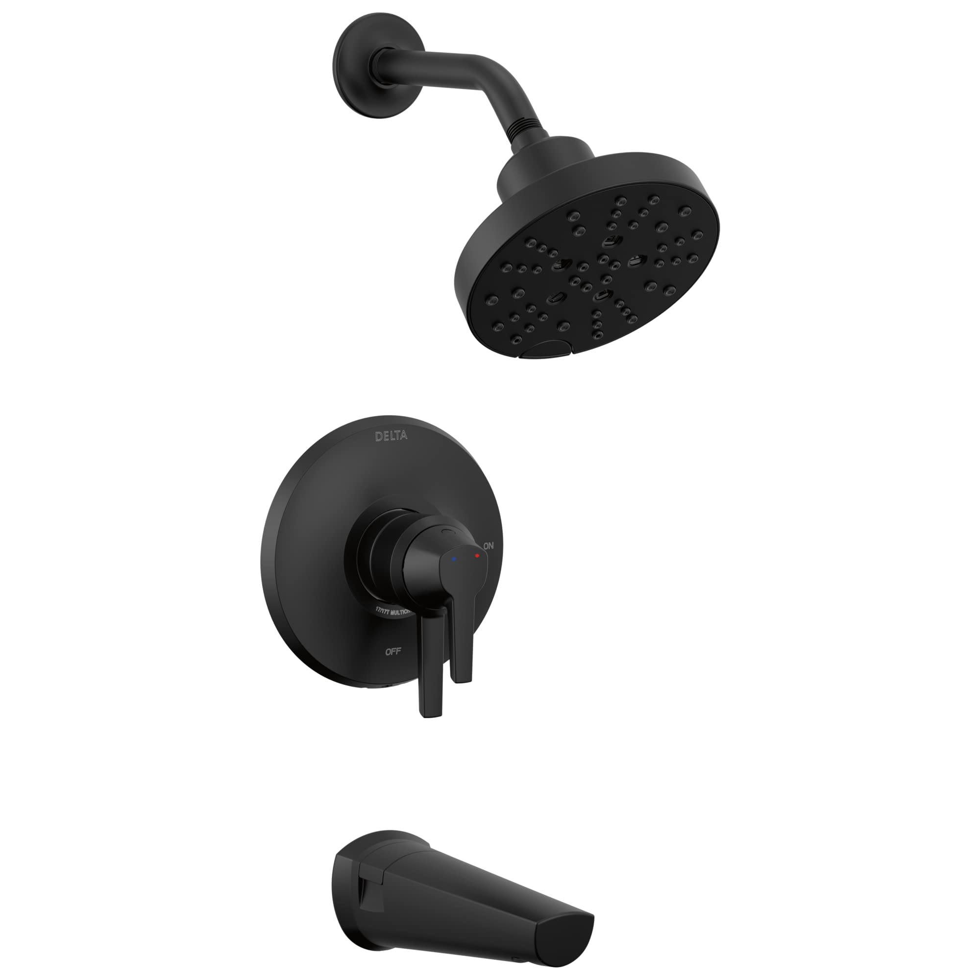 Delta Faucet Galeon Matte Black Shower System - Dual Function Shower Faucet Set with H2Okinetic Technology, Includes Black Shower Head & Tub Spout, Complete Matte Black Trim Kit (T17472-BL, Valve Sold Separately) - Perfect for Modern Bathroom Renovations and Spa-Like Shower Experiences