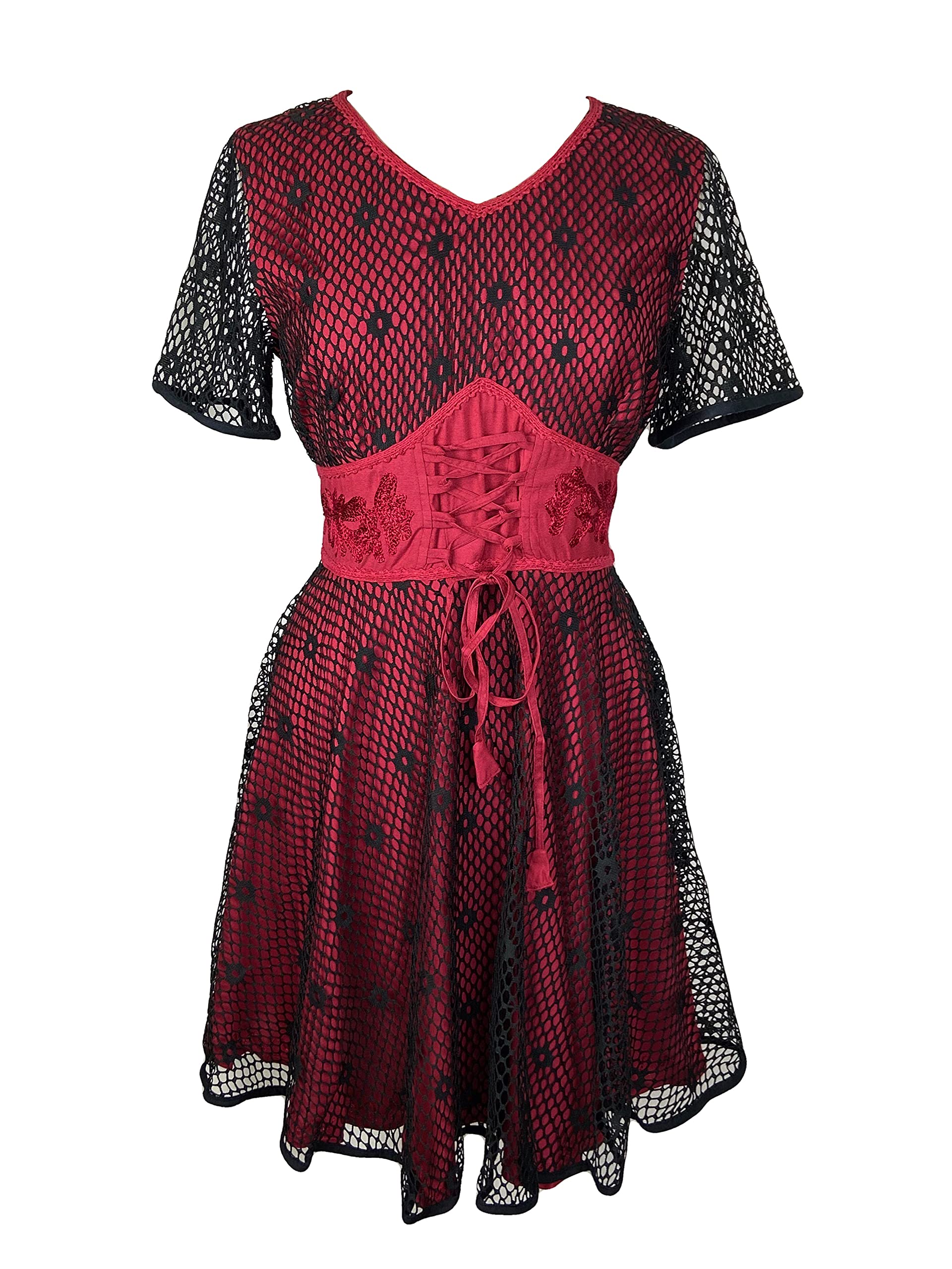 Agan Traders 2025 Spring Summer Women's Mini Dress - V Neck Short Flowy Dress with Net Overlay for Cocktail Party, Beach Vacation & Date Night