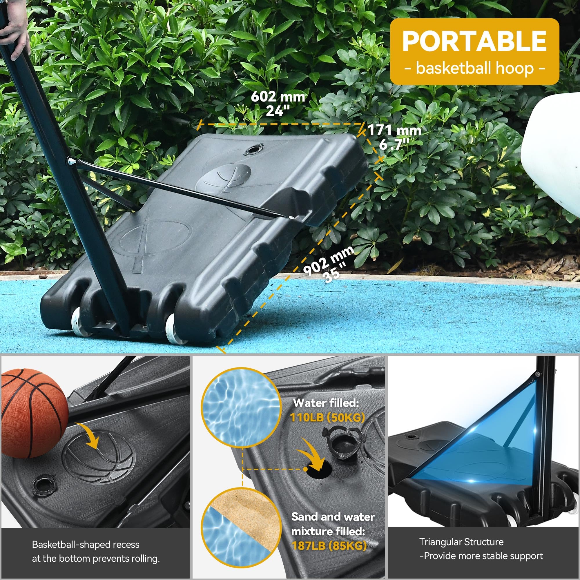 Adjustable 10FT Outdoor Basketball Hoop - 44in Shatterproof Backboard & 18in Rim for Driveway & Backyard Play