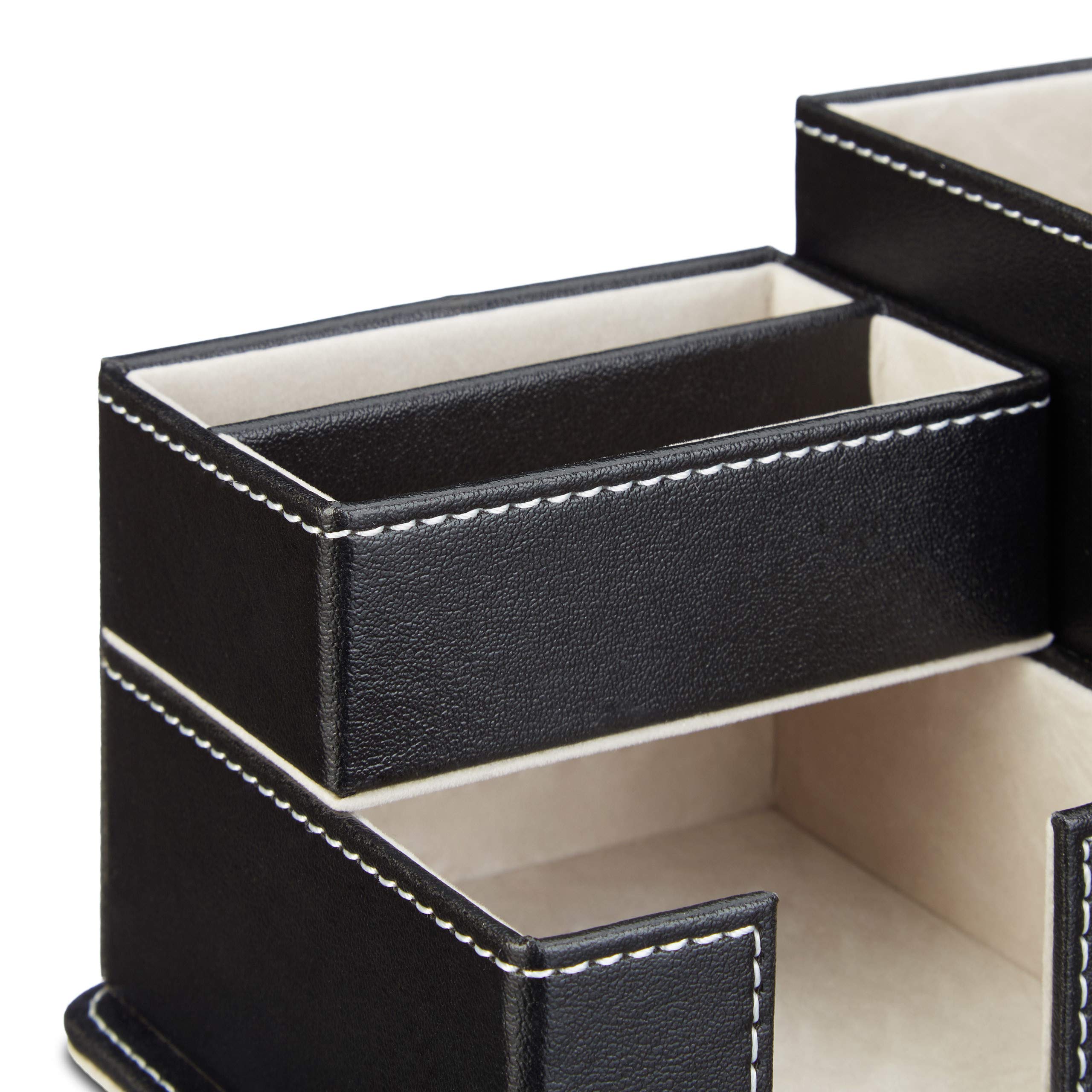Premium Faux Leather Pen Holder - Stylish Desk Organizer for Pencils, Pens, Memos & Notes - Black Office Stationery Accessory - Perfect for Home Office, School & Workspace Organization