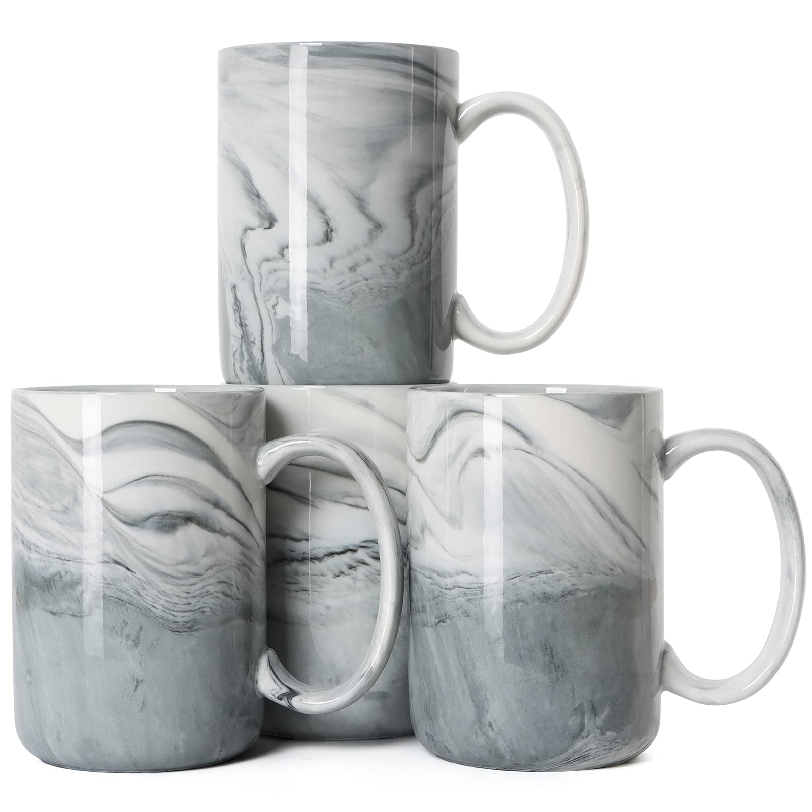 14oz Marble Coffee Mugs Set of 4 - Smilatte M068 Ceramic Cups for Home & Office Use, Microwave & Dishwasher Safe, Gray - Perfect for Hot Beverages, Office Decor, and Gift Giving