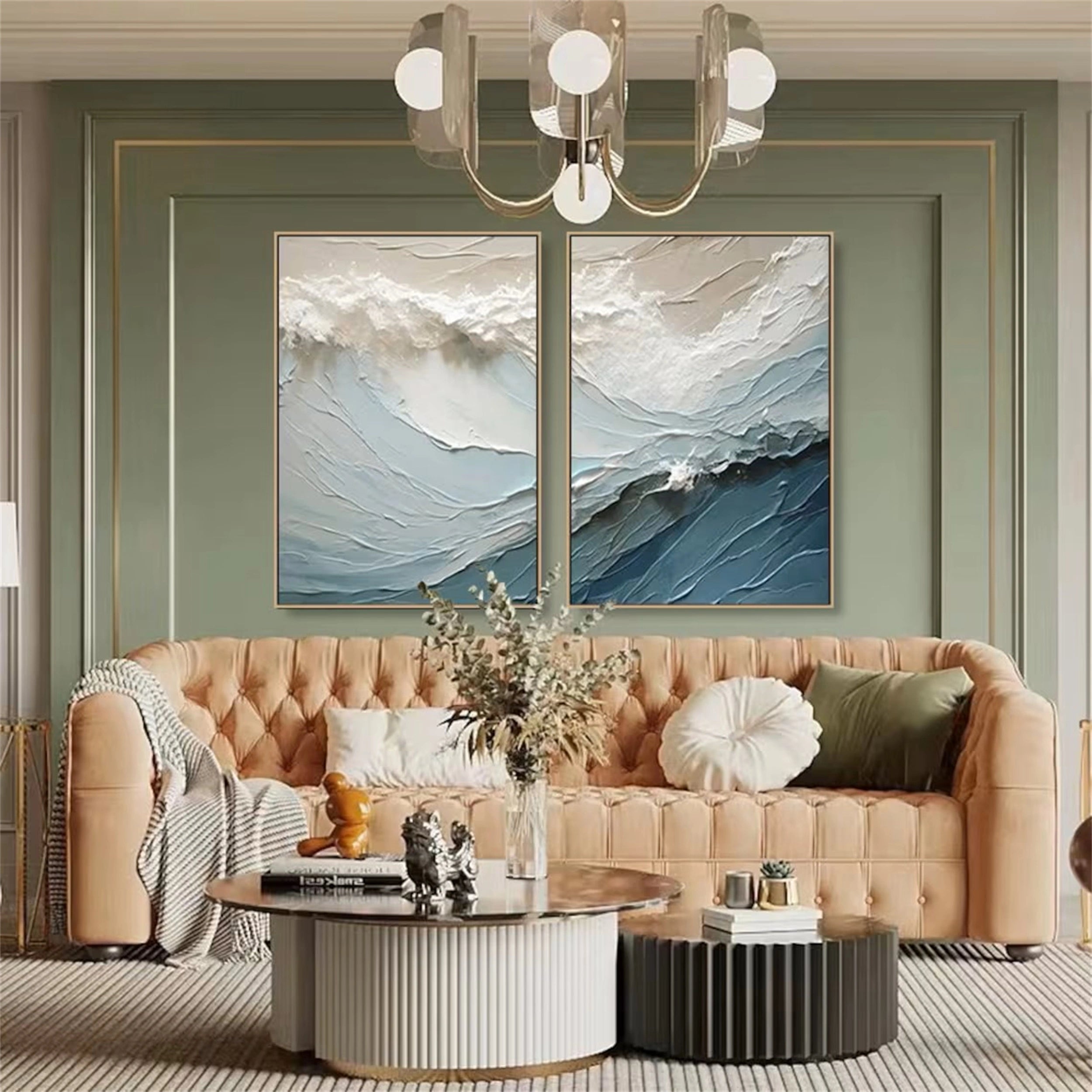 Ocean and Sky Wall Art Set of 2 - Handmade Canvas Paintings for Home Decor - Perfect for Living Room, Bedroom & Office