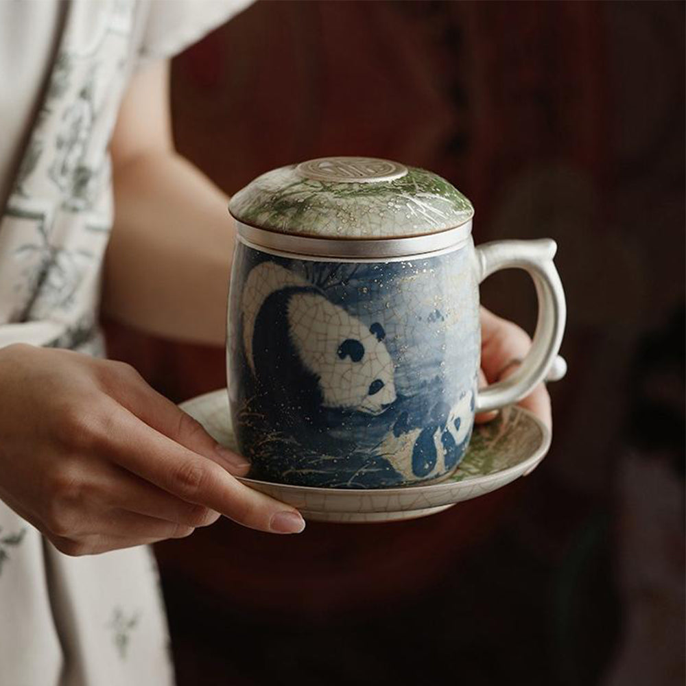 Exquisite Chinese Ruyao Panda & Bamboo Tea Cup - Handmade Ceramic Tea Set for Gongfu Tea Ceremony - Perfect Gift for Tea Lovers & Home Decor