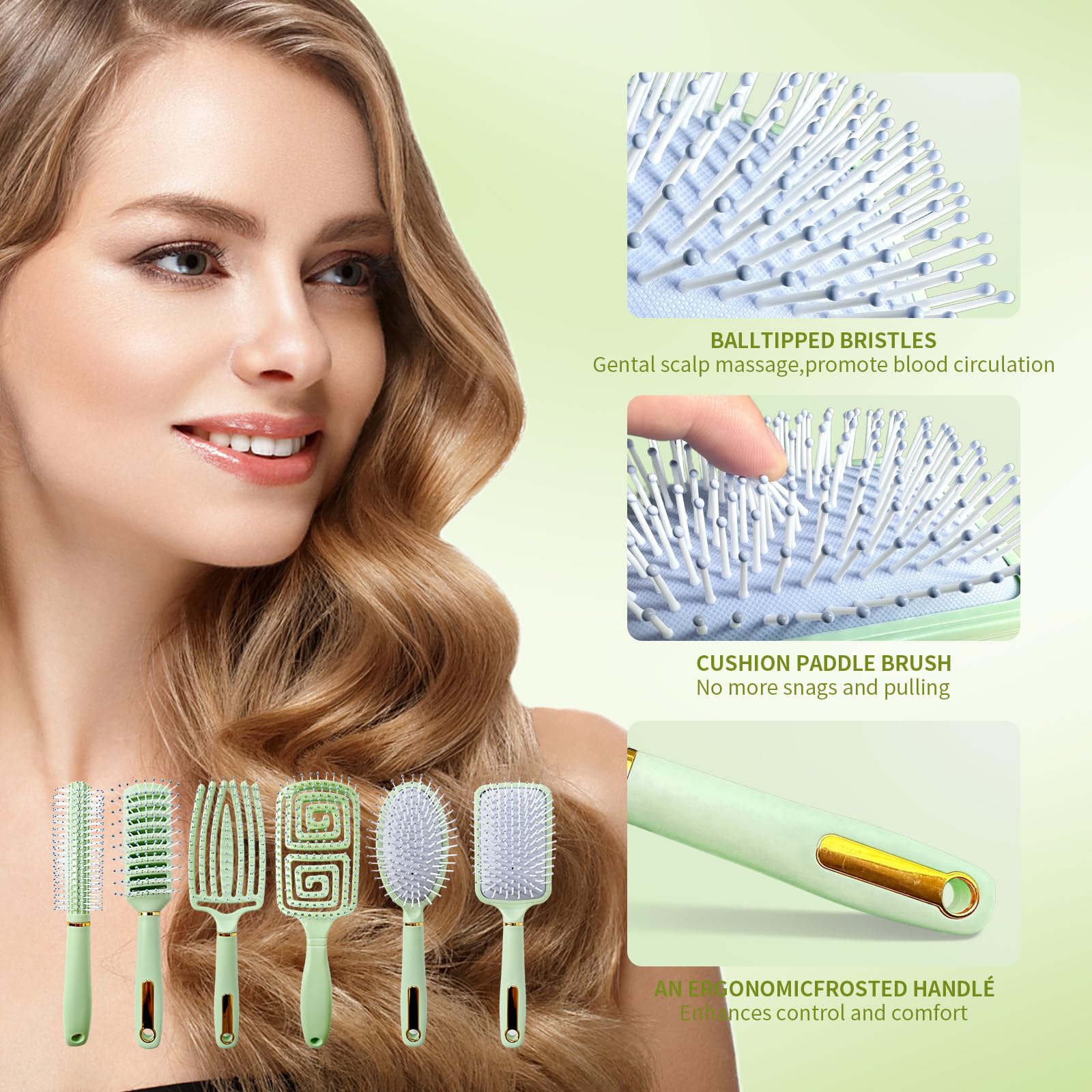 11PCS Hair Brush Set for Wet & Thick Hair - Detangling & Styling for Wavy Curly Hair at Home Salon