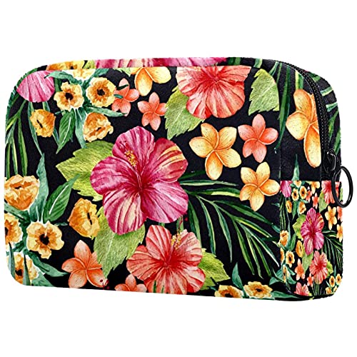 Large Makeup Bag for Women - Waterproof Travel Cosmetic Organizer with Tropical Floral Print, Fits Brushes, Eyeshadow Palette, Lipstick | Perfect for Travel, Gym & Daily Beauty Storage