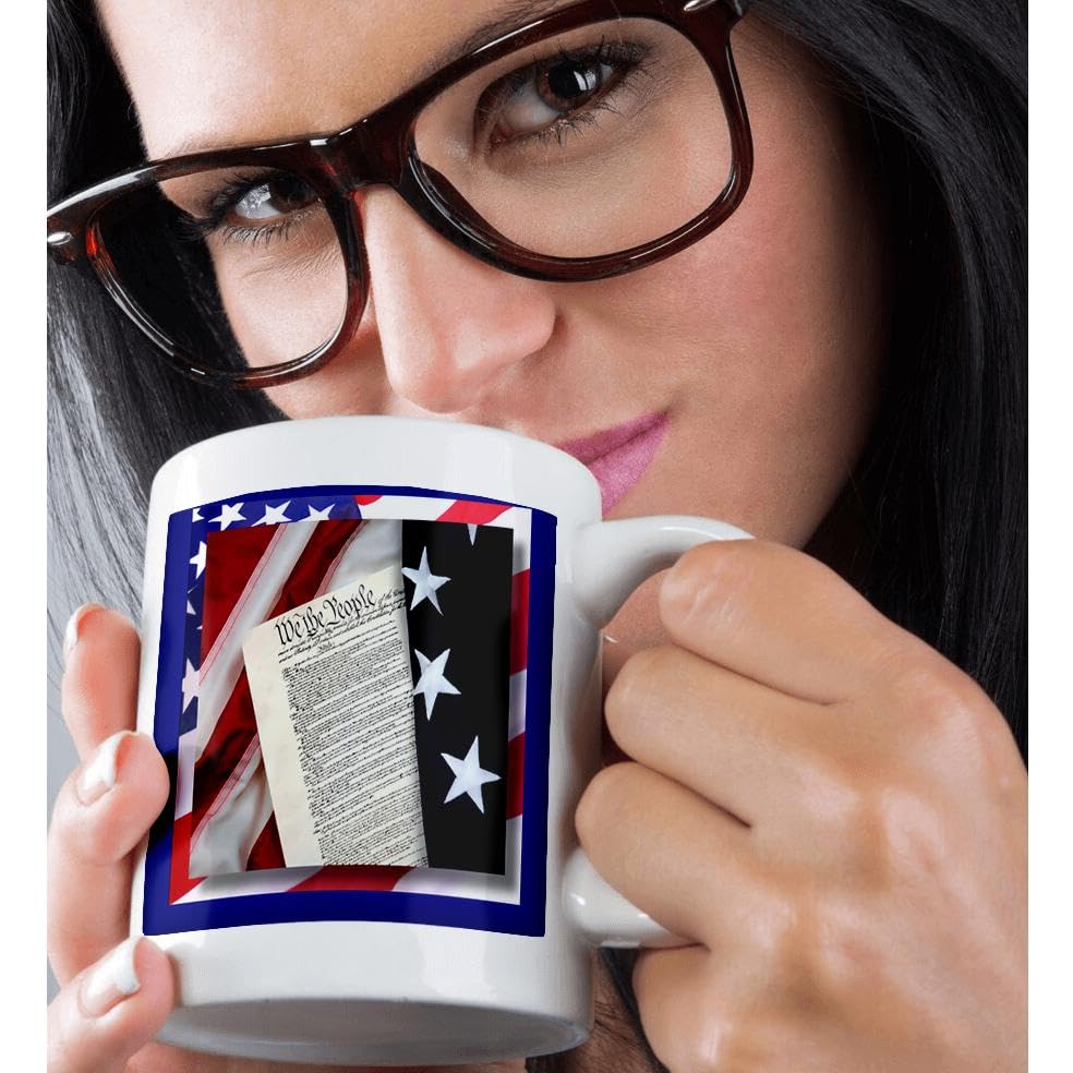 3D Rose Patriotic Ceramic Mug - 15 oz US Constitution & Flag Design - Perfect for Office, Home, or Gift Giving