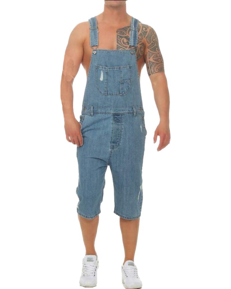 AnyuA Men's Denim Bib Overalls - Dungaree Shorts with Adjustable Straps & Multiple Pockets | Comfortable Jeans Trousers for Casual Wear, Work, Outdoor Activities & Summer Fashion