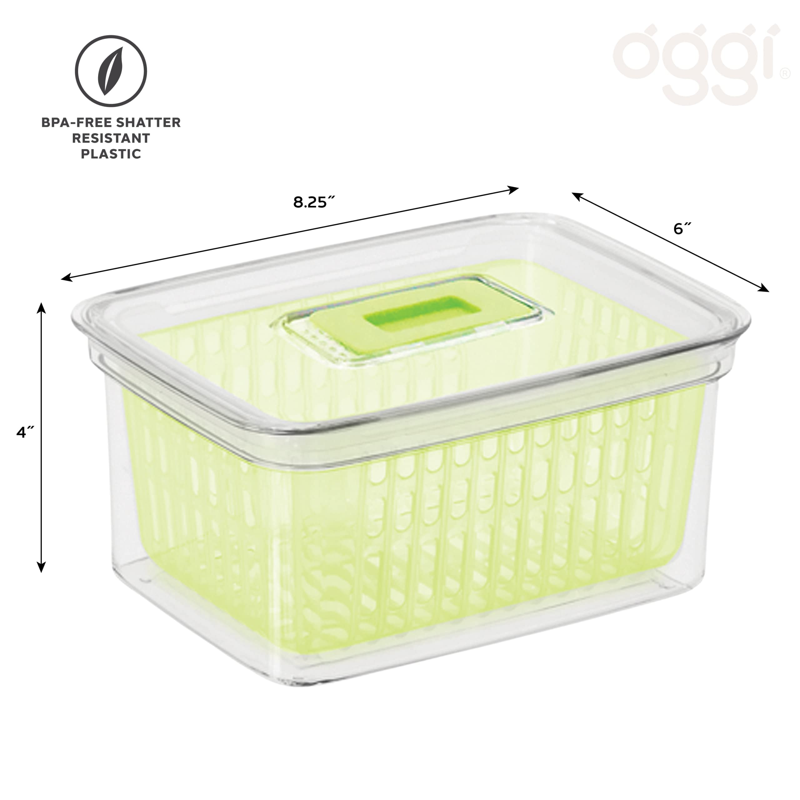 Oggi Store Fresh Veggie Bin - Clear Refrigerator Organizer Bins for Vegetables, Kitchen Storage Containers & Food Organization | Perfect for Fridge, Pantry & Meal Prep Organization