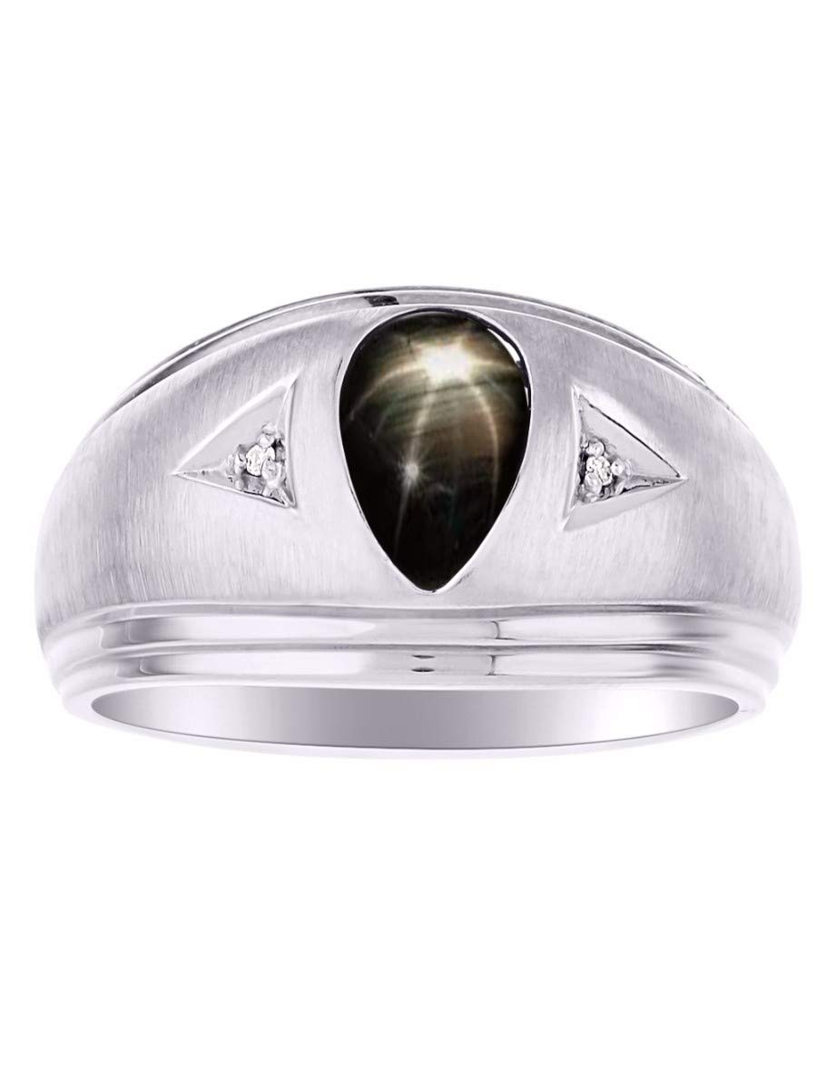 Stylish Men's Sterling Silver Ring with Pear-Shaped Tear Drop Cabochon Gemstone & Diamond Accents - Black Star Sapphire Jewelry for Men (Sizes 8-13) | Perfect for Weddings, Anniversaries & Formal Occasions