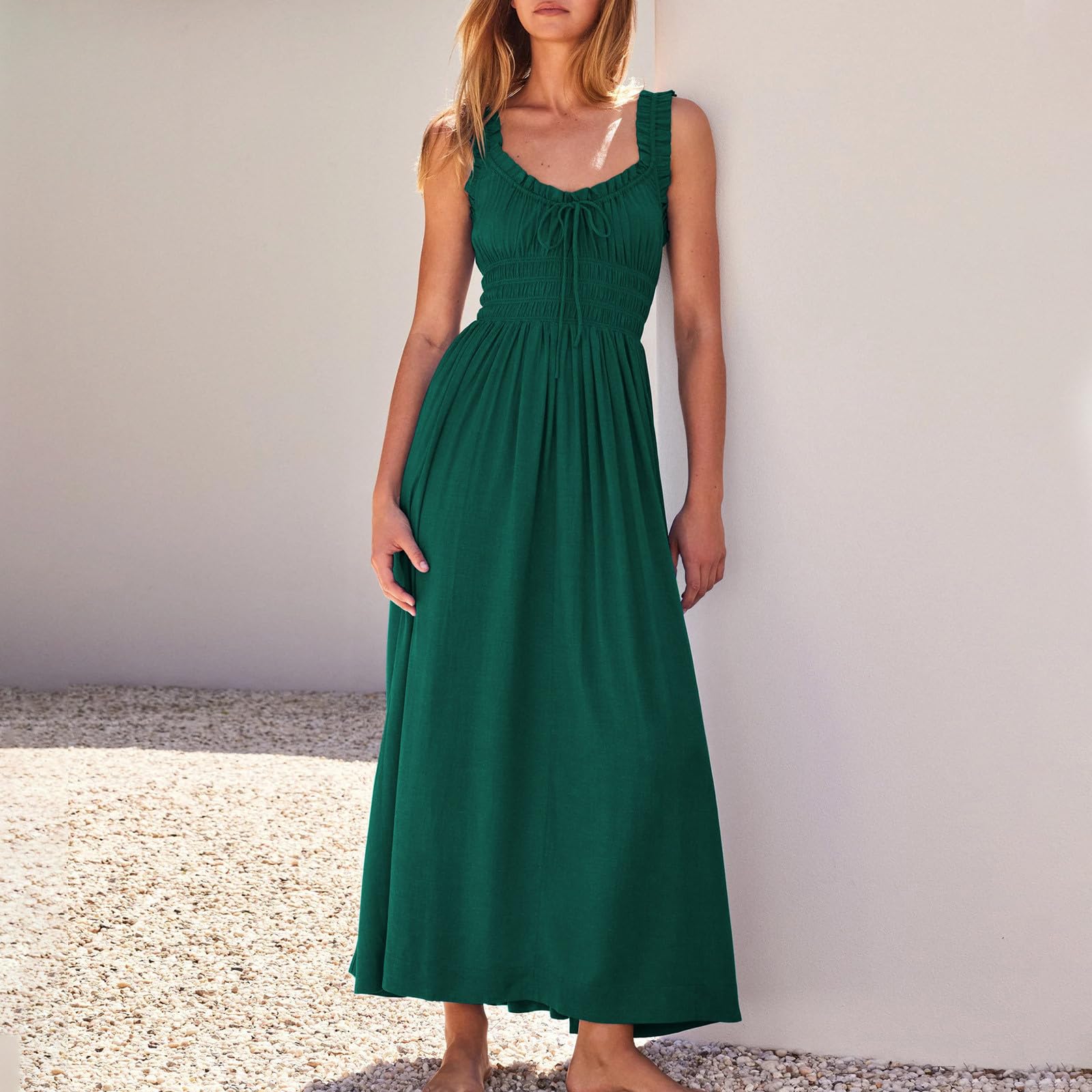 2024 Women's Summer Maxi Sundress - Cute Milkmaid Dress with Pockets for Plus Size | Beach, Vacation & Casual Wear