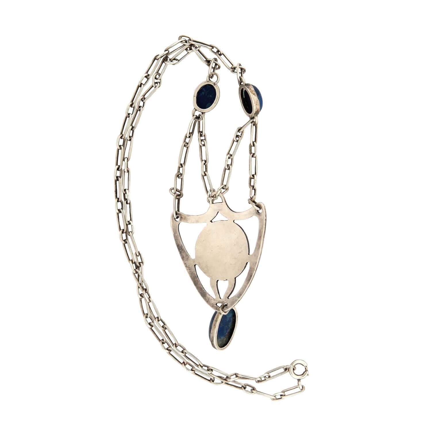 Sterling Silver Sodalite Shield Pendant Necklace for Women - Handmade Bohemian Jewelry for Protection & Healing - Perfect for Meditation, Yoga & Spiritual Gifts