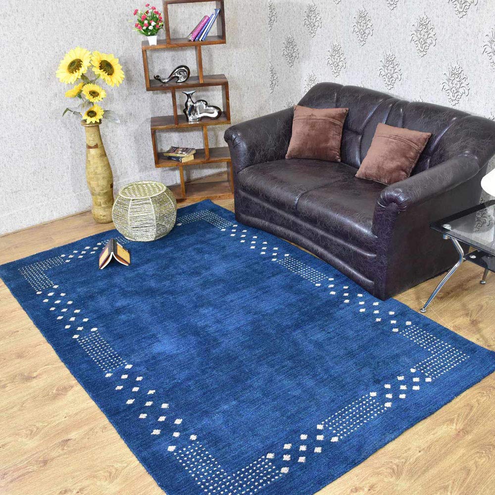 Hand-Knotted 8'x10' Silk Mix Area Rug - Contemporary Blue Design (LSM530) | Perfect for Living Room, Bedroom & Office Decor