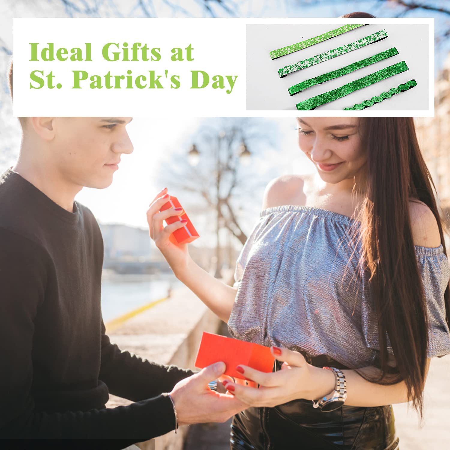 MoKo St. Patrick's Day Headband 5-Pack - Non-Slip Stretchy Green Glitter Clover Headbands for Women, Girls & Teens - Perfect for St. Patrick's Day Parties, Parades & Festive Celebrations