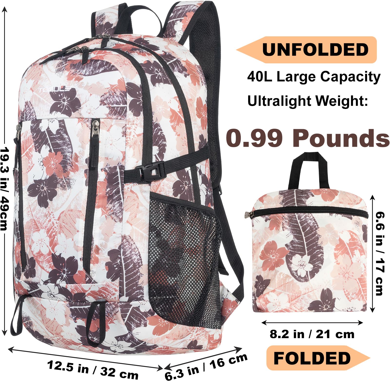 TOMULE 40L Waterproof Day Hiking Backpack for Women - Lightweight Travel Backpack for Outdoor Adventures, Camping & Daily Commute