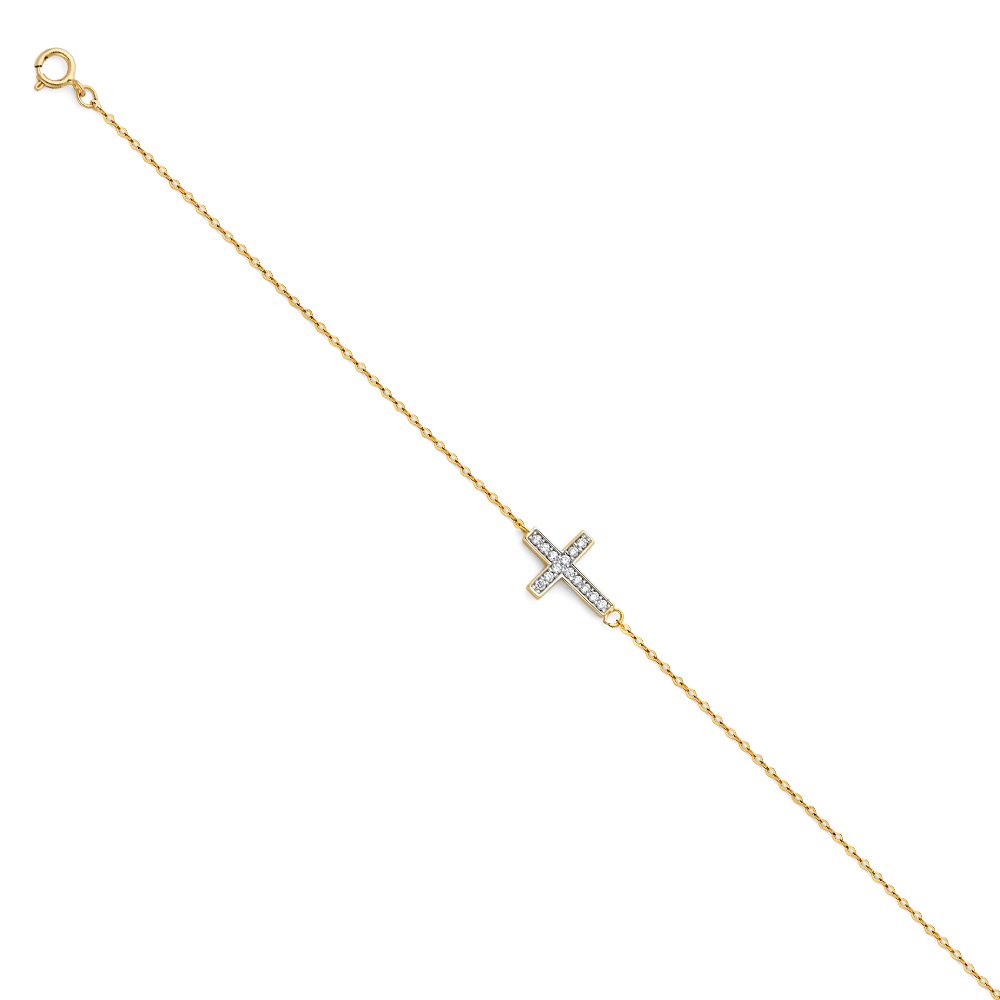 14K Yellow Gold Cubic Zirconia Anklet Bracelet - 7+1 Inch Adjustable | Dainty Gold Chain Bracelet for Women & Girls | Solid 14K Real Gold Jewelry | Valentine's Day Birthday Gift for Her | 1.1g Weight | Comes in Elegant Gift Box | Perfect for Beach Weddings, Date Nights & Special Occasions