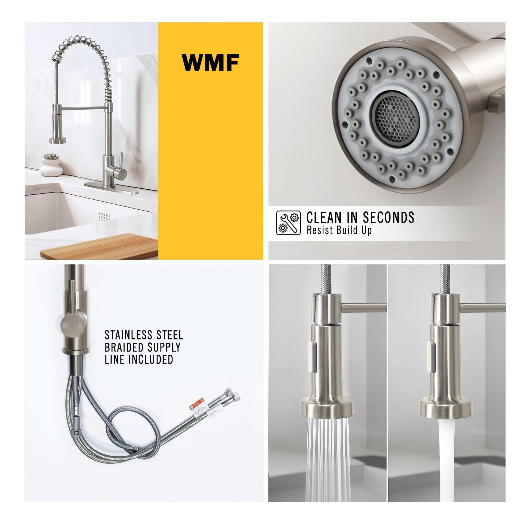 Single Handle Stainless Steel Kitchen Faucet with Pull Down Sprayer - High Arc Brushed Nickel Finish, 1 Hole Sink Faucet with Dual Spray Modes & Hole Cover (21.5 Inch) - Perfect for Modern Kitchens, Dishwashing & Food Prep