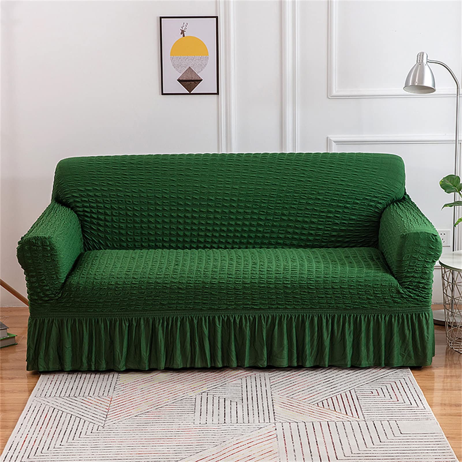 Stretchable Seersucker Sofa Slipcover with Ruffle Skirt - 1 Piece Armchair Protector for Living Room Furniture | Perfect for Home Decor, Pet Protection & Sofa Refresh