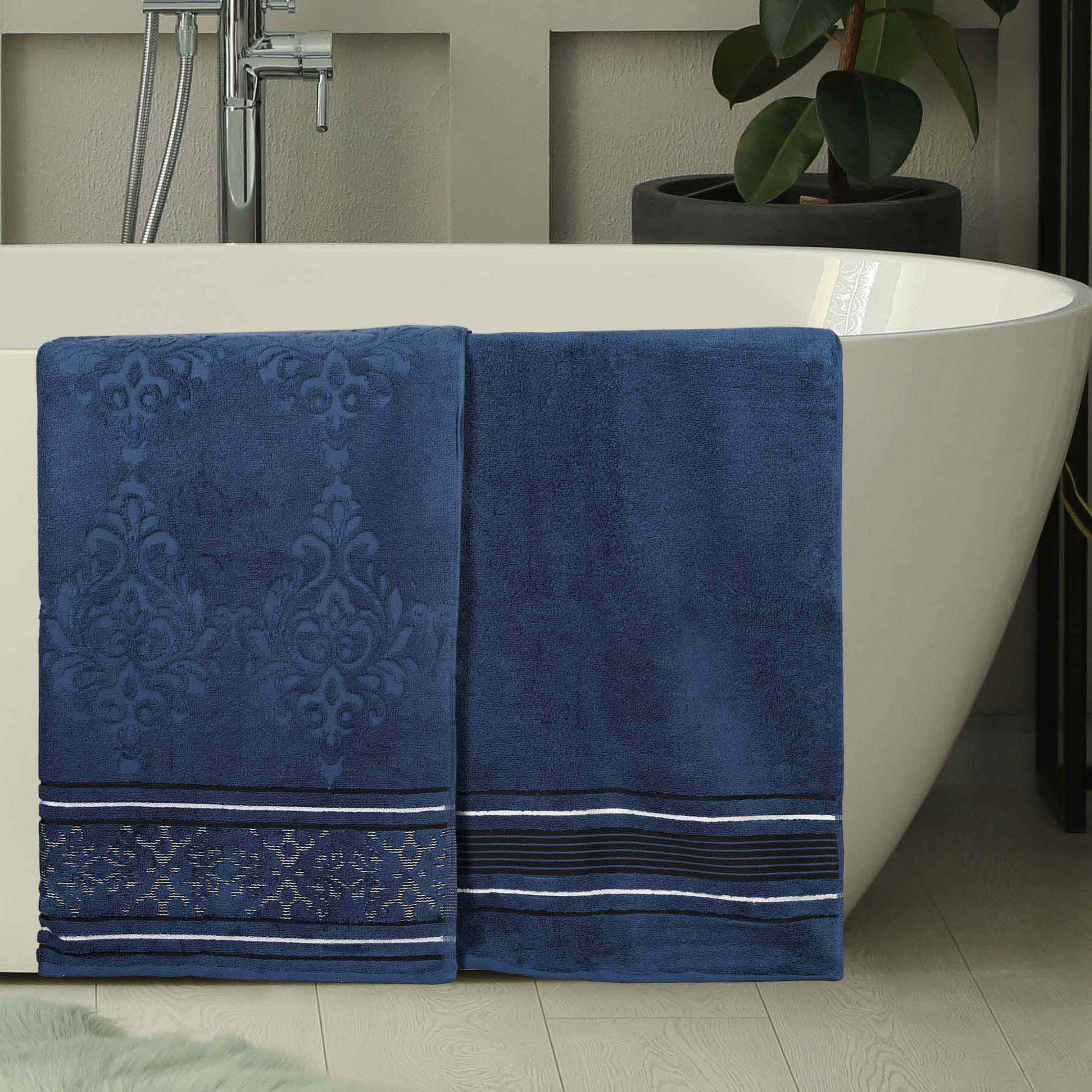 Premium 100% Zero Twist Cotton Bath Sheet Set of 2 - Ultra Soft & Absorbent Solid & Jacquard Floral Design - Luxury Bath Towels for Spa, Hotel & Home Use