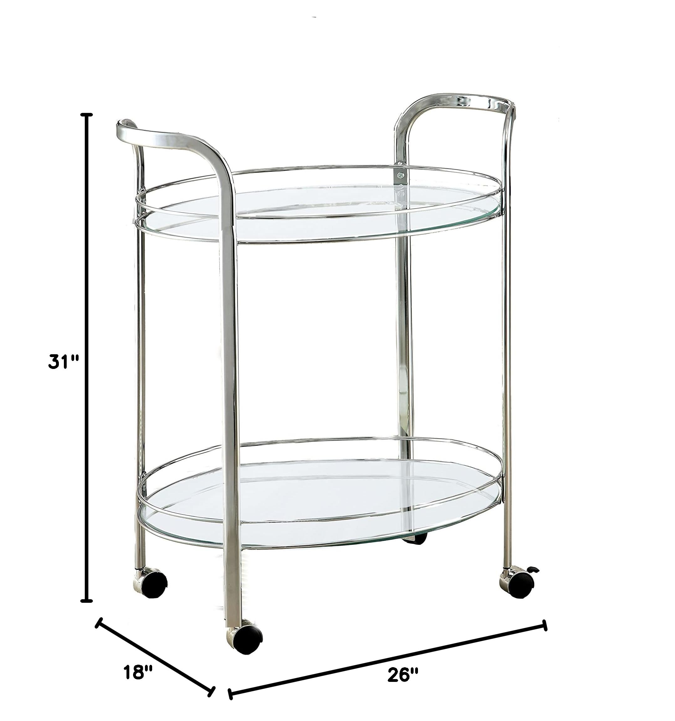 2-Tier Bar Cart with Glass Top & Lockable Wheels - Kitchen Utility Trolley for Dining Room, Living Room & Outdoor Entertaining | PayLessHere Service Cart with Storage Shelves