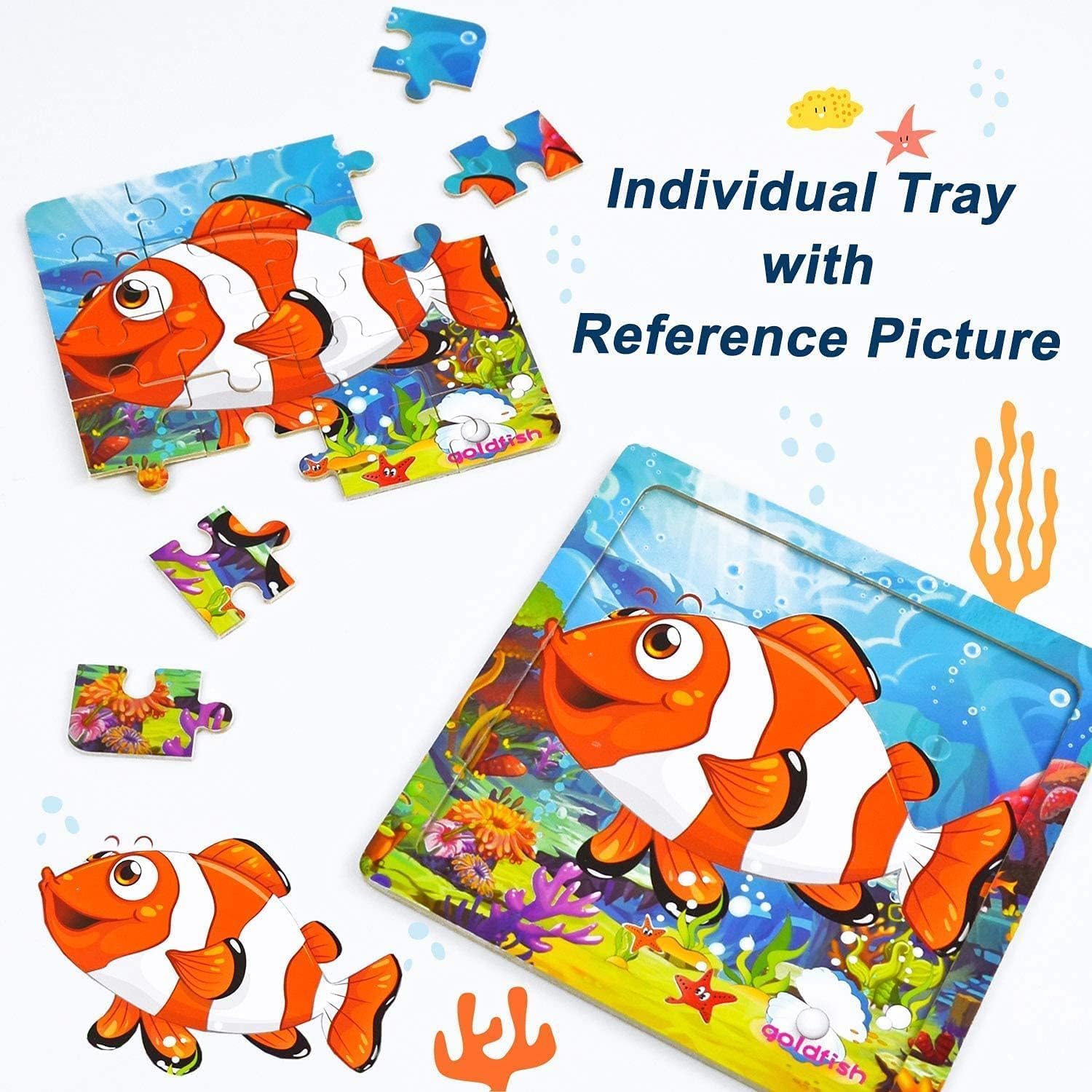 12 Pack Wooden Jigsaw Puzzles for Kids Ages 4-8 - Sea Animals Theme with Organza Bags - 20 Pieces Each - Perfect Birthday Party Favors, Classroom Rewards & Educational Toys for Boys and Girls