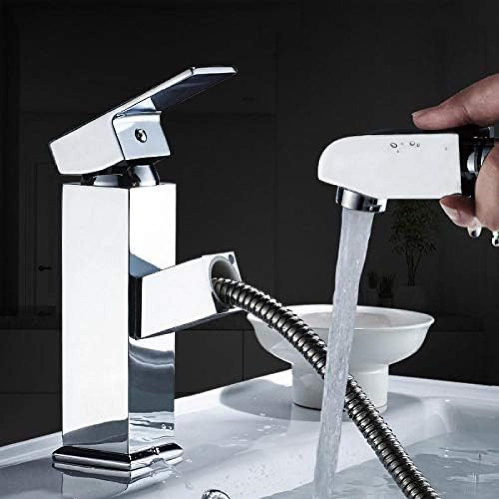 CRJUS Pull Out Kitchen Faucet - Chrome Brass Single Hole Deck Mount Mixer Tap with Hot & Cold Water - Perfect for Modern Kitchens & Bathroom Basins