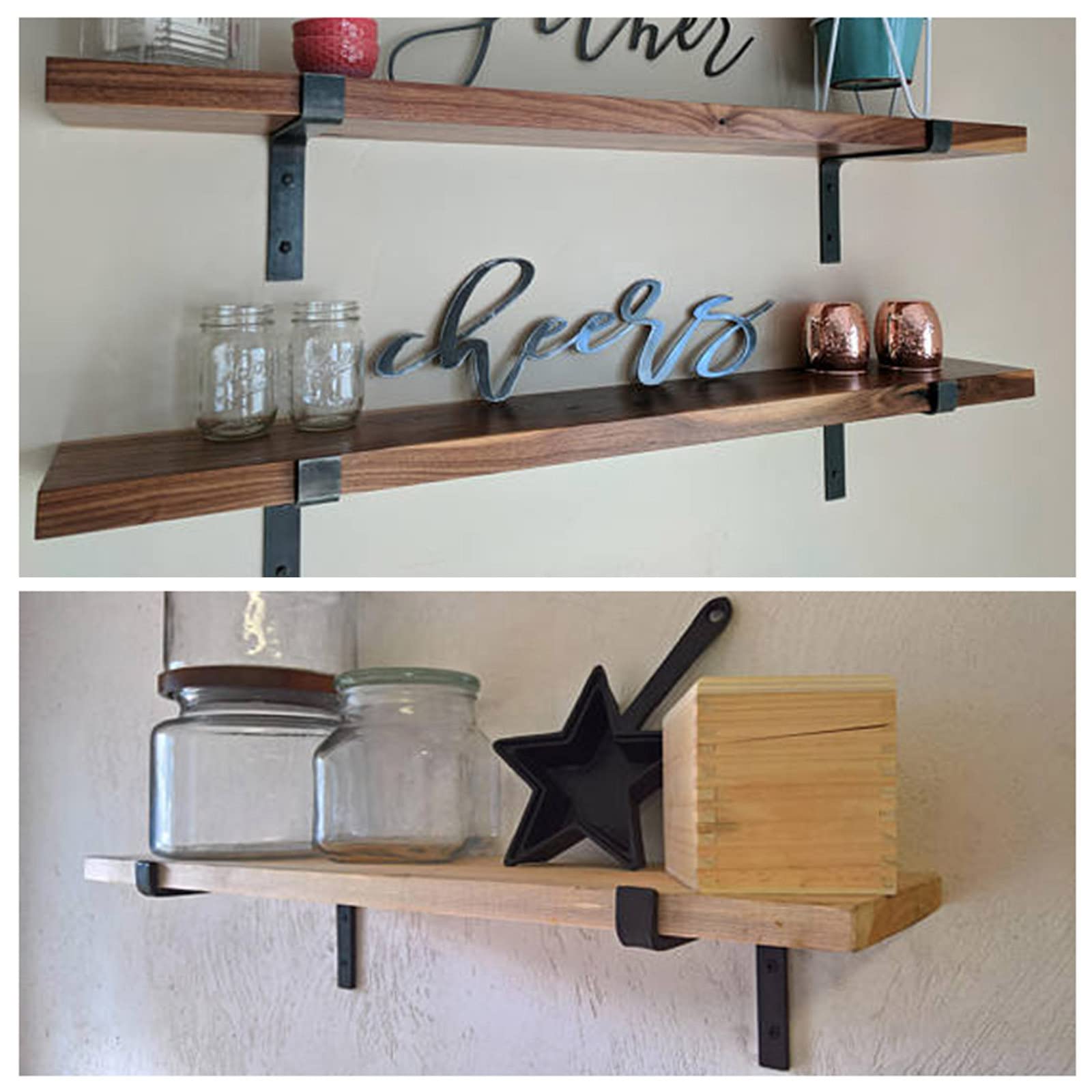 Pxzybd 2 Pack Rustic Shelf Brackets - Heavy Duty Industrial Metal Iron Floating Shelf Supports for DIY Wall-Mounted Shelves, Scaffold Board Brackets with Screws, 20cm (7.9in) - Perfect for Home Office, Kitchen, Bathroom & Garage Storage Organization