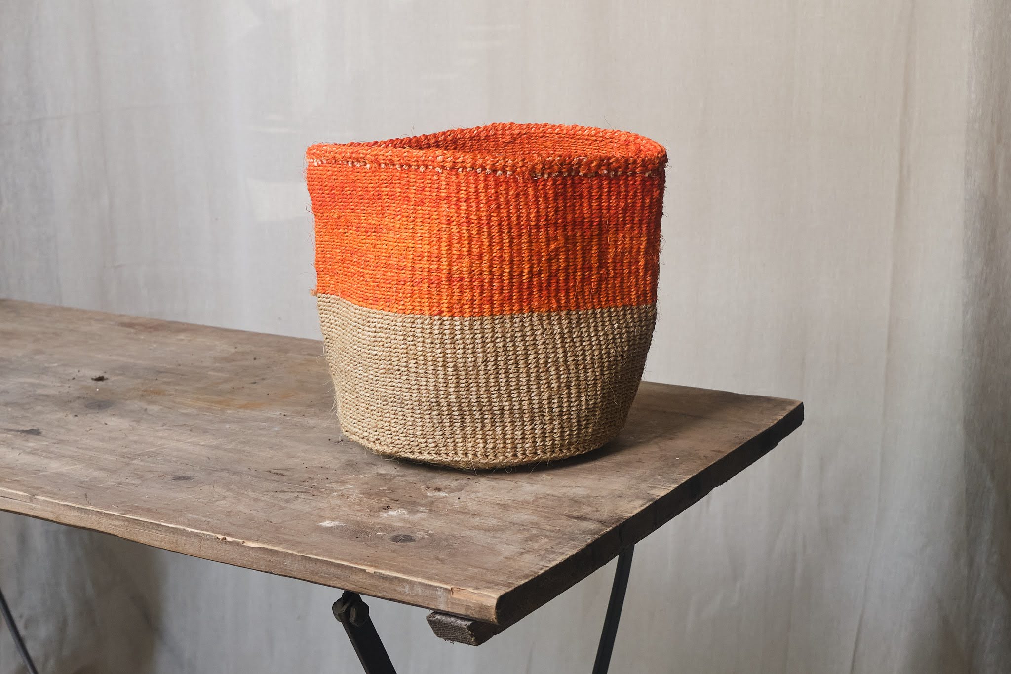 Natural Sisal Storage Baskets - 3 Sizes (17cm, 21cm, 29cm) - Handwoven Orange Wicker Baskets for Home Organization, Laundry, Toys & Decor
