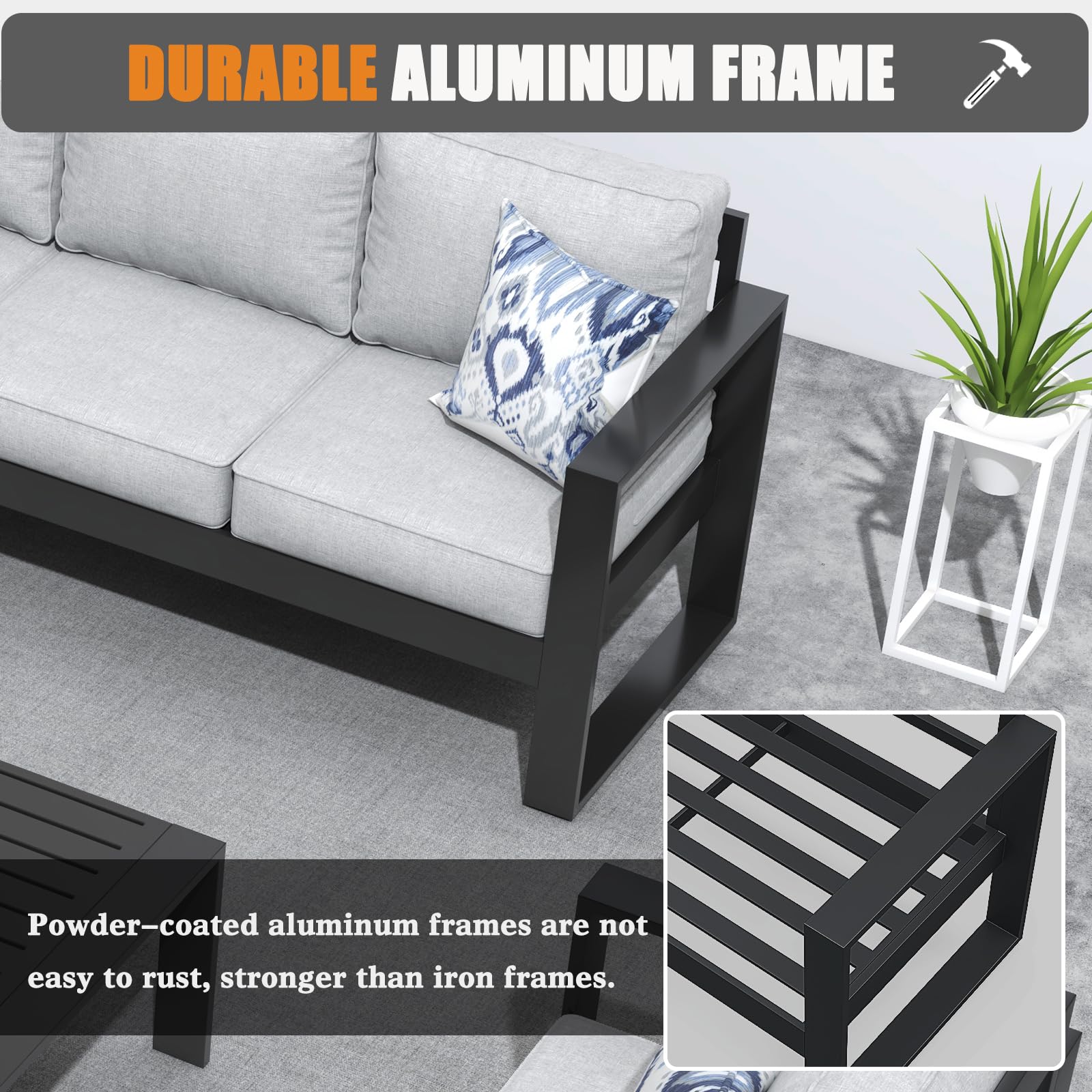 5-Piece Modern Aluminum Patio Furniture Set with Fire Pit Table - Outdoor Sectional Conversation Set with Olefin Cushions - Perfect for Backyard, Garden, Poolside & Patio Relaxation