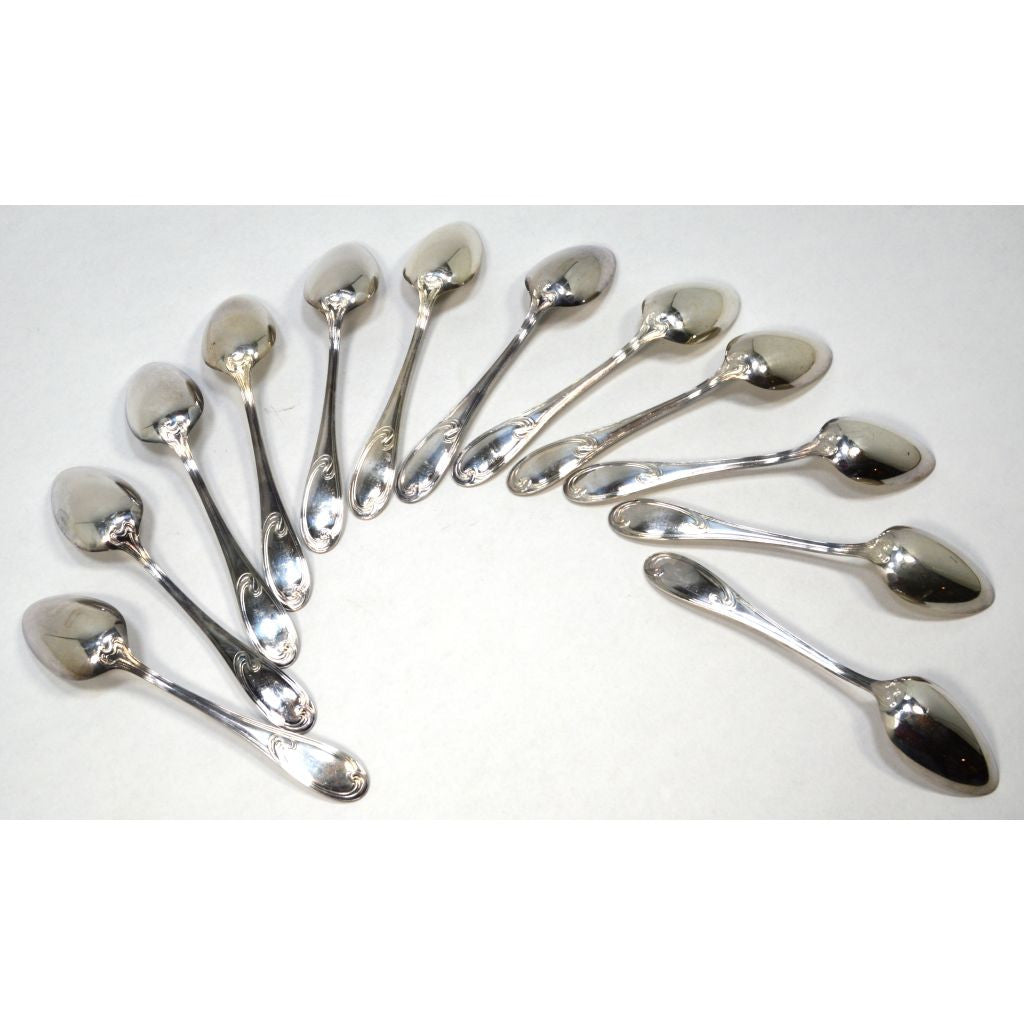 Vintage ERCUIS Silver Plated Flatware Set - 9 Oval Dessert & Soup Spoons with Wave Pattern - Perfect for Fine Dining, Tea Parties & Antique Collectors