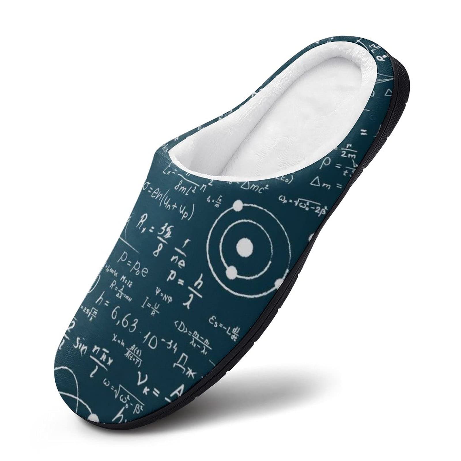BAIKUTOUAN Men's Cotton Slippers - Winter Warm Soft Comfortable House Shoes with Science Formula Print | Physical Mathematics Design for Indoor & Home Wear