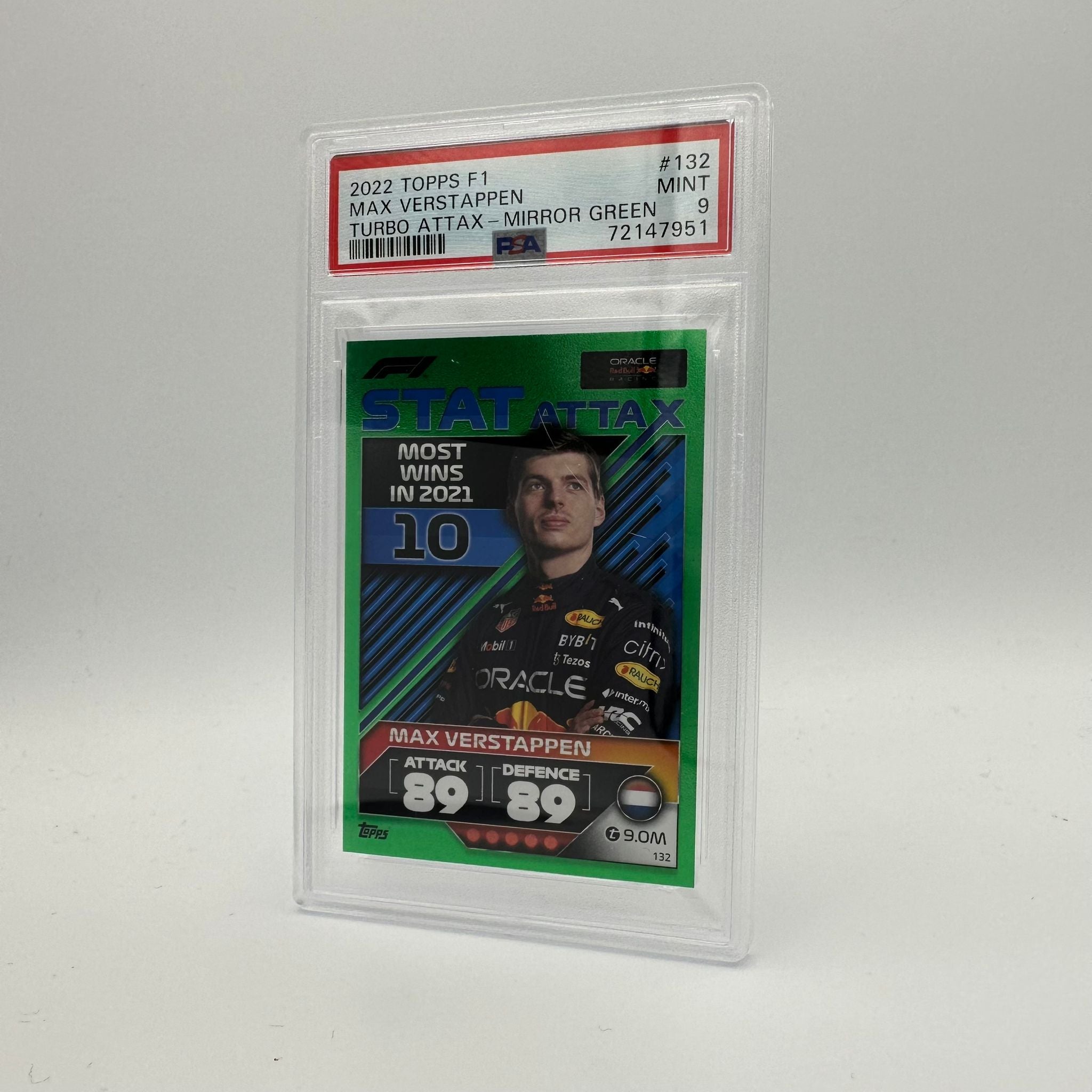 PSA 9 Graded Max Verstappen #132 497/500 Stat Attax Mirror Green Trading Card - Perfect for F1 Collectors, Sports Memorabilia Displays & Card Game Enthusiasts