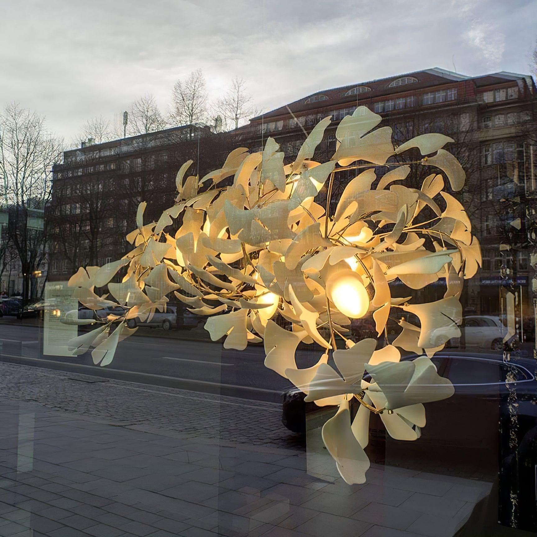 Gingko Leaf Chandelier - Elegant Gold Ceiling Light Fixture for Dining Room, Living Room & Bedroom Decor