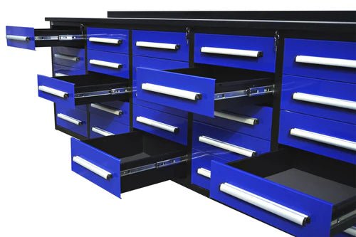 10 FT Heavy Duty Steel Garage Workbench with 15/20/25/35 Drawers - Industrial Storage Table for Workshop, Garage & Home DIY Projects